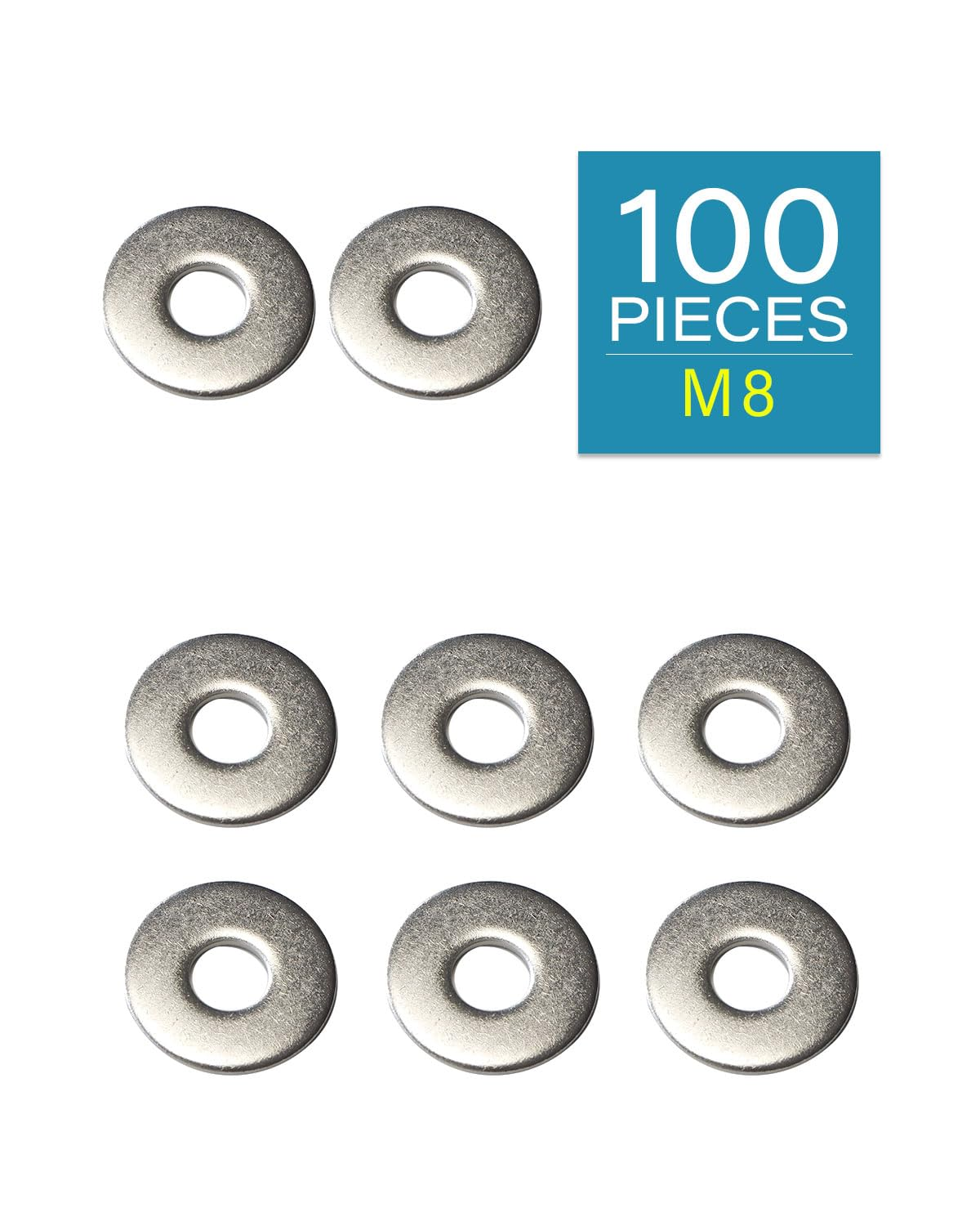 Imscrews M8 Large Flat Washers - 304 Stainless Steel Washers (Pack of 100) - Durable Hardware for Various Applications