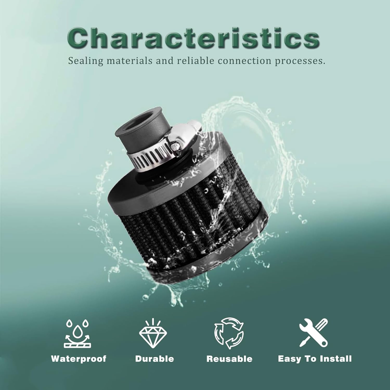 2Pcs Air Filter Breather, 12Mm Turbo Air Intake Vent Filter Cleaner for Car and Motorcycle image number 3