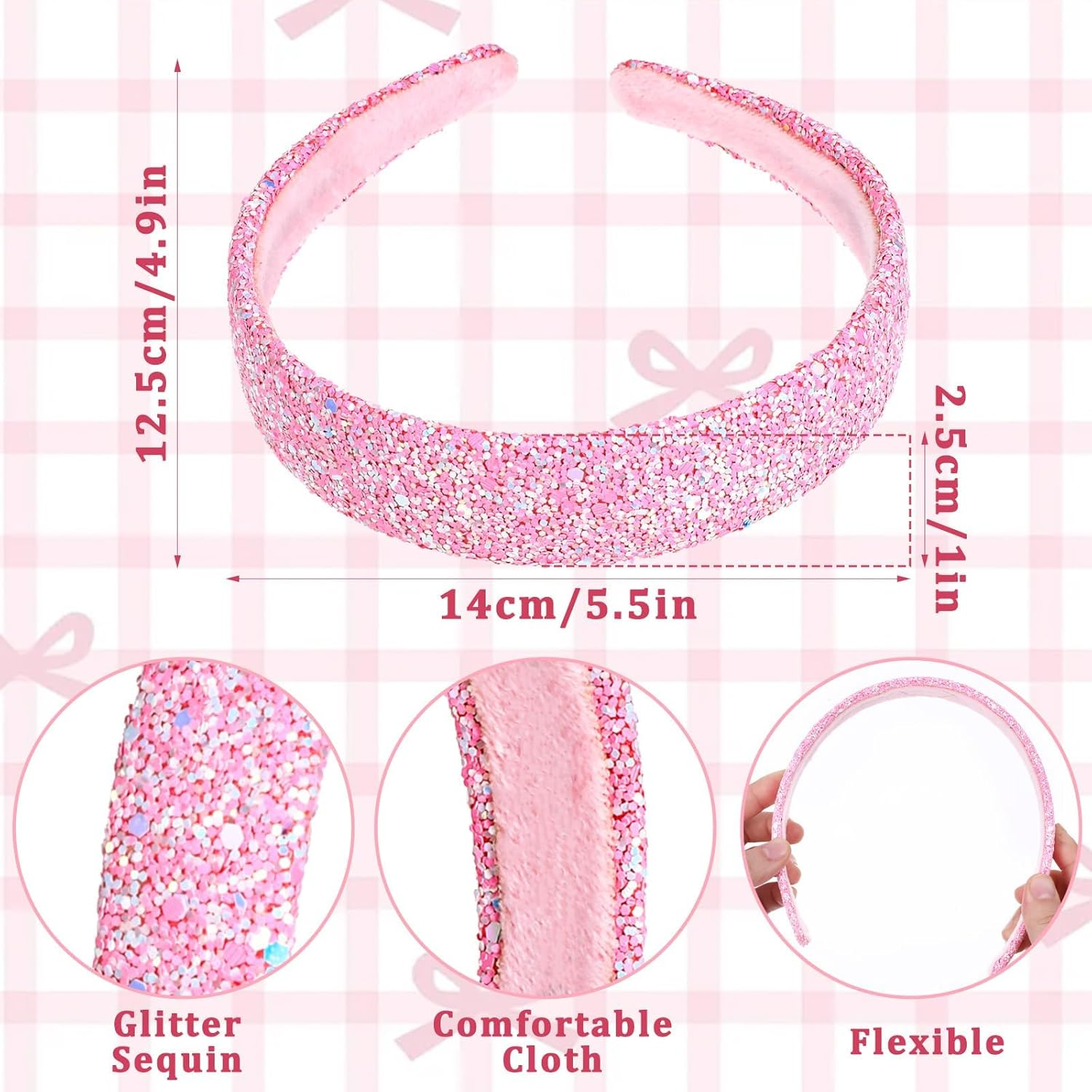 2 Pack Hairband Set Rhinestone Headband Crystal Bling Headbands Cute Sparkly Wide Thick Head Bands Glitter Toddler Hair Accessories Fashion Head Bands Sparkly Hair Accessory for Girl Women (2 Styles) image number 3