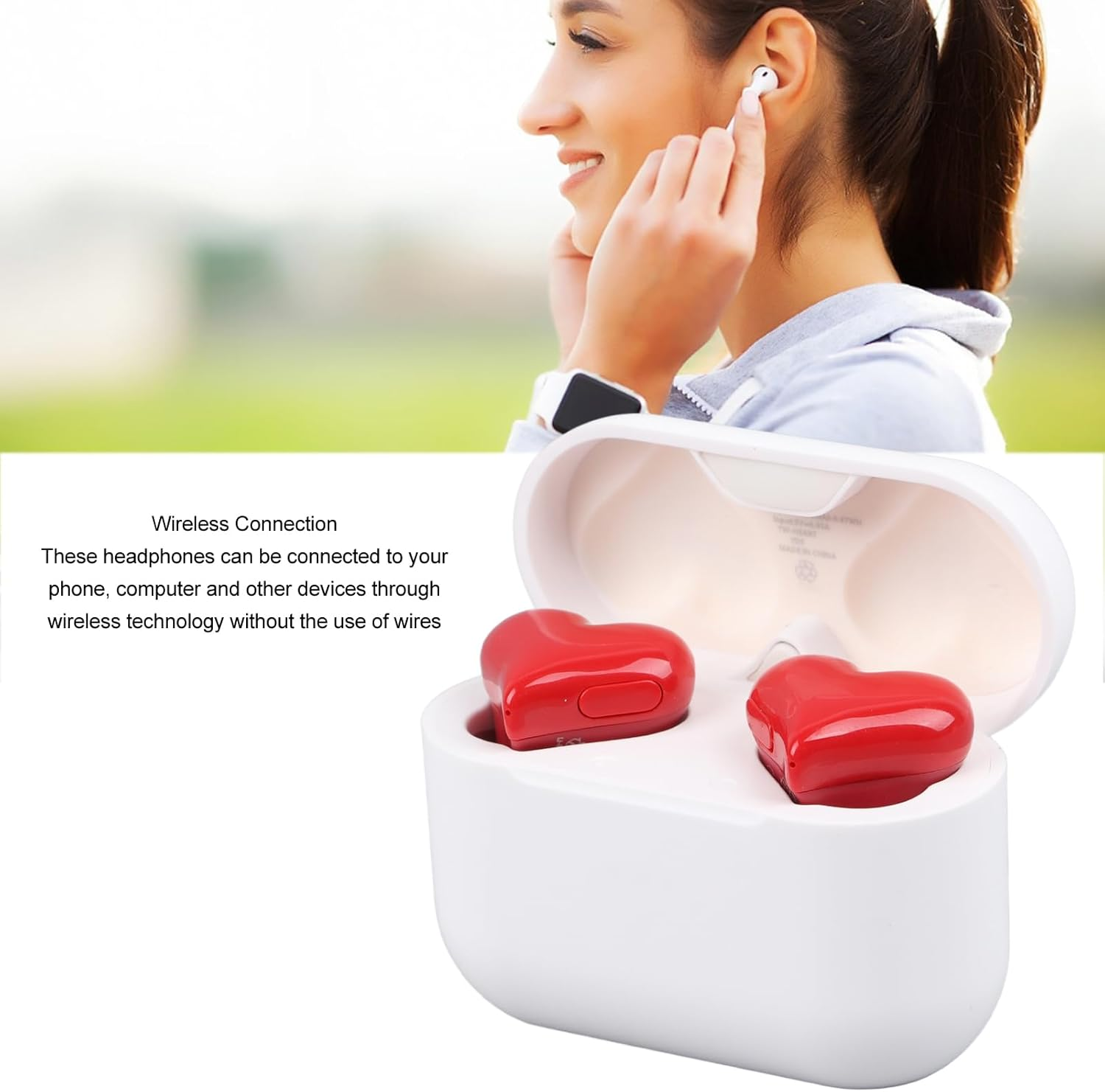 GOWENIC Wireless Earbuds, Stereo Sound Bluetooth Wireless Headphones with Noise Canceling, Heart Shaped Design and 3 Pairs Earbuds, for Phone Laptop image number 1
