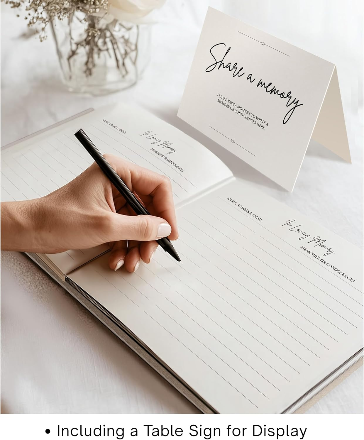 Funeral Guest Book &ndash; Celebration of Life Guest Book &ndash; Guest Book for Memorial Service &ndash; Funeral Registry Sign in Book &ndash; Linen Hardcover & Gold Foil &ndash; Keepsake Memory Book for Loved Ones - White image number 1