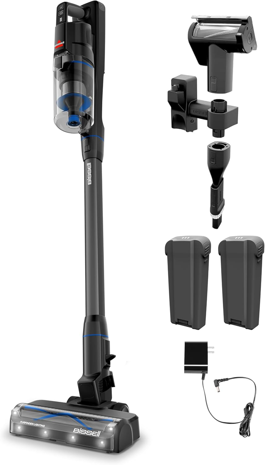 BISSELL Powerclean Furguard 280W Self-Standing Cordless Vacuum with Long Run Time, Tangle Free Self-Cleaning Brush Roll, Strong Suction, Two Batteries, Motorised Upholstery Tool, & Bright Headlights image number 3