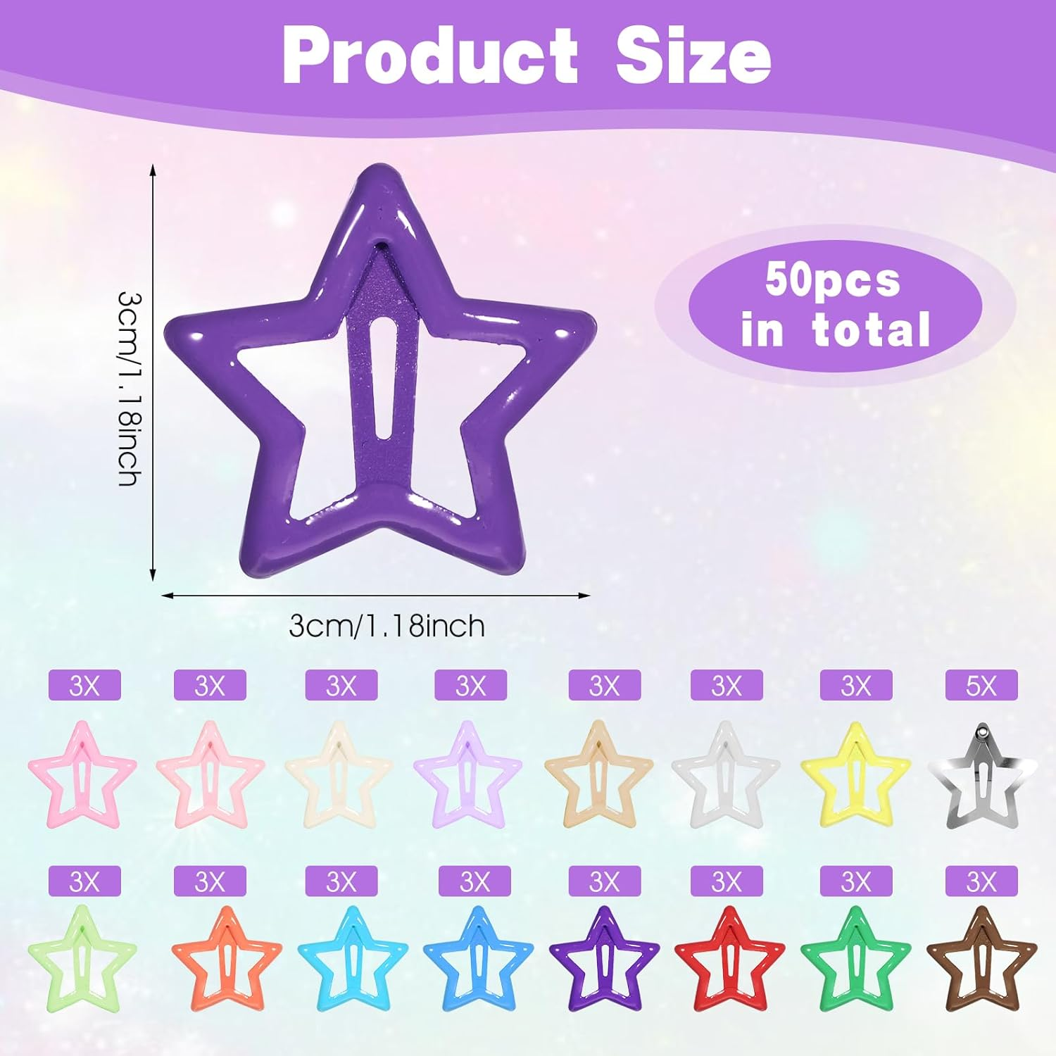 50PCS Star Hair Clips for Girls Non-Slip Colorful Snap Kawaii Hair Clips Hair Barrettes Metal Cute Hairpins Star Hair Accessories for Women Girls image number 3