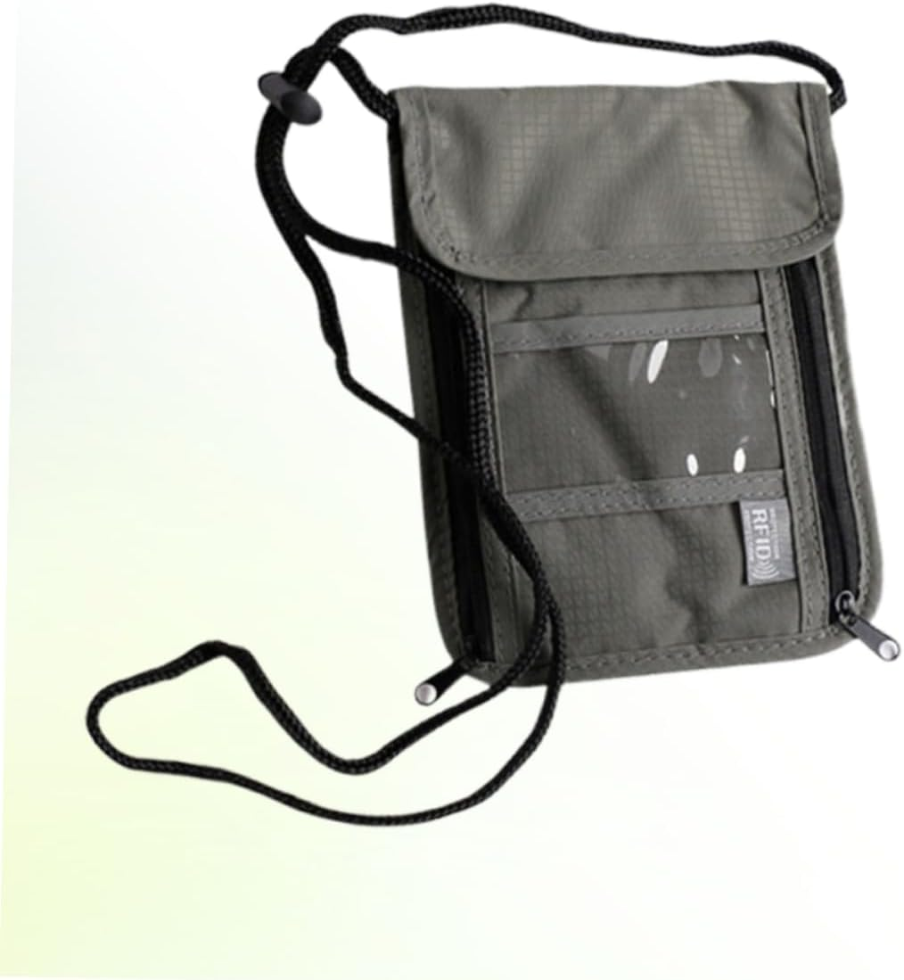 HOUDERCO Waterproof Passport Holder Travel Wallet Pocket Multifunctional Neck Hanging Bag for Men and Women Grey