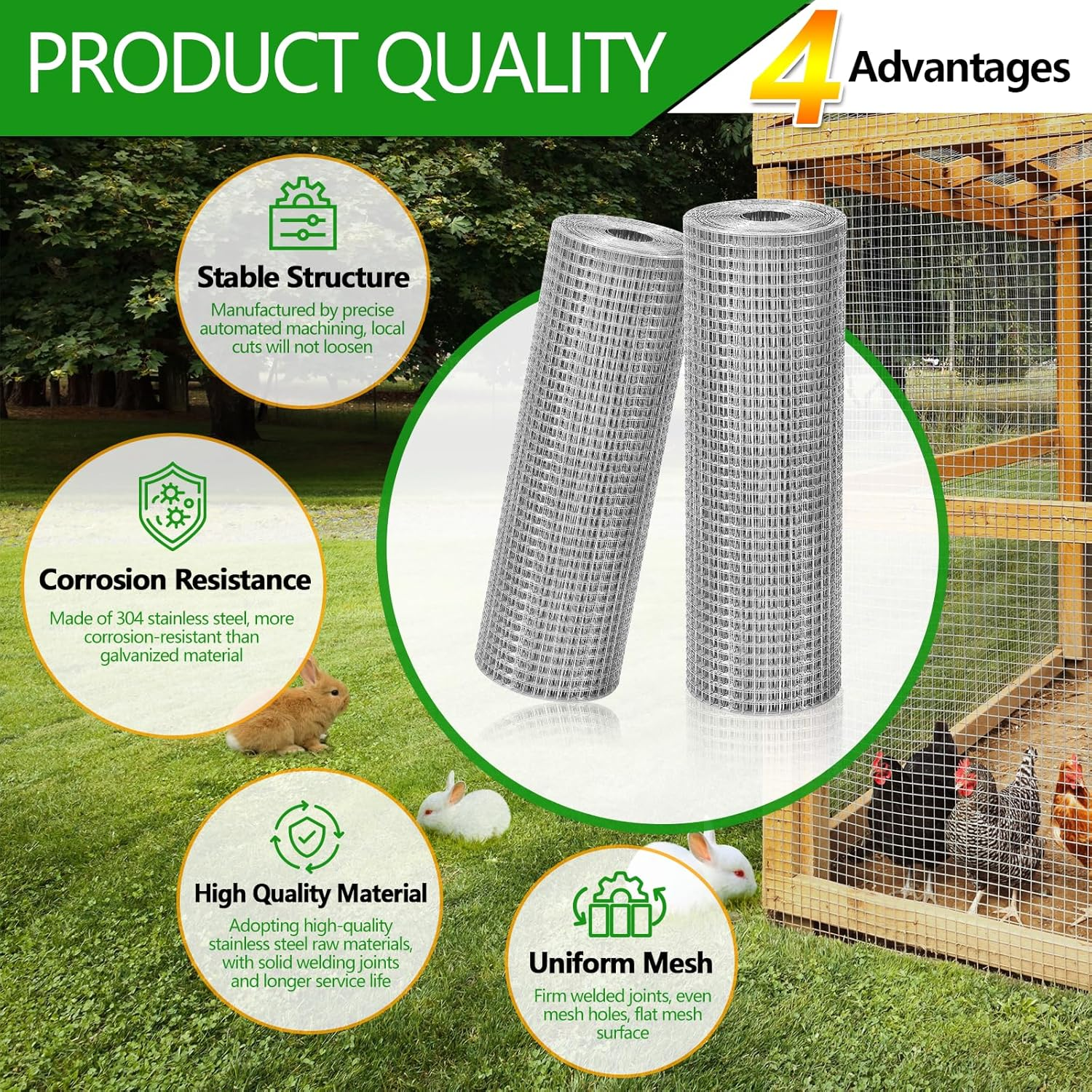 Hardware Cloth 1/4 Inch 23 Gauge Large Size 304 Stainless Steel Mesh Chicken Wire Welded Fencing Wire Mesh Roll Garden Fence 24In&times;49Ft image number 2