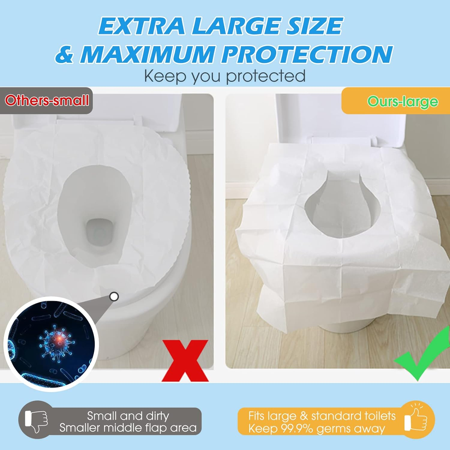Toplive 80Pcs Toilet Seat Cover Disposable, Anti-Slip Waterproof Toilet Seat Liner for Kids Potty Training and Adult, Toilet Seat Mat Individually Wrapped, Travel Essentials for Public Restrooms image number 4