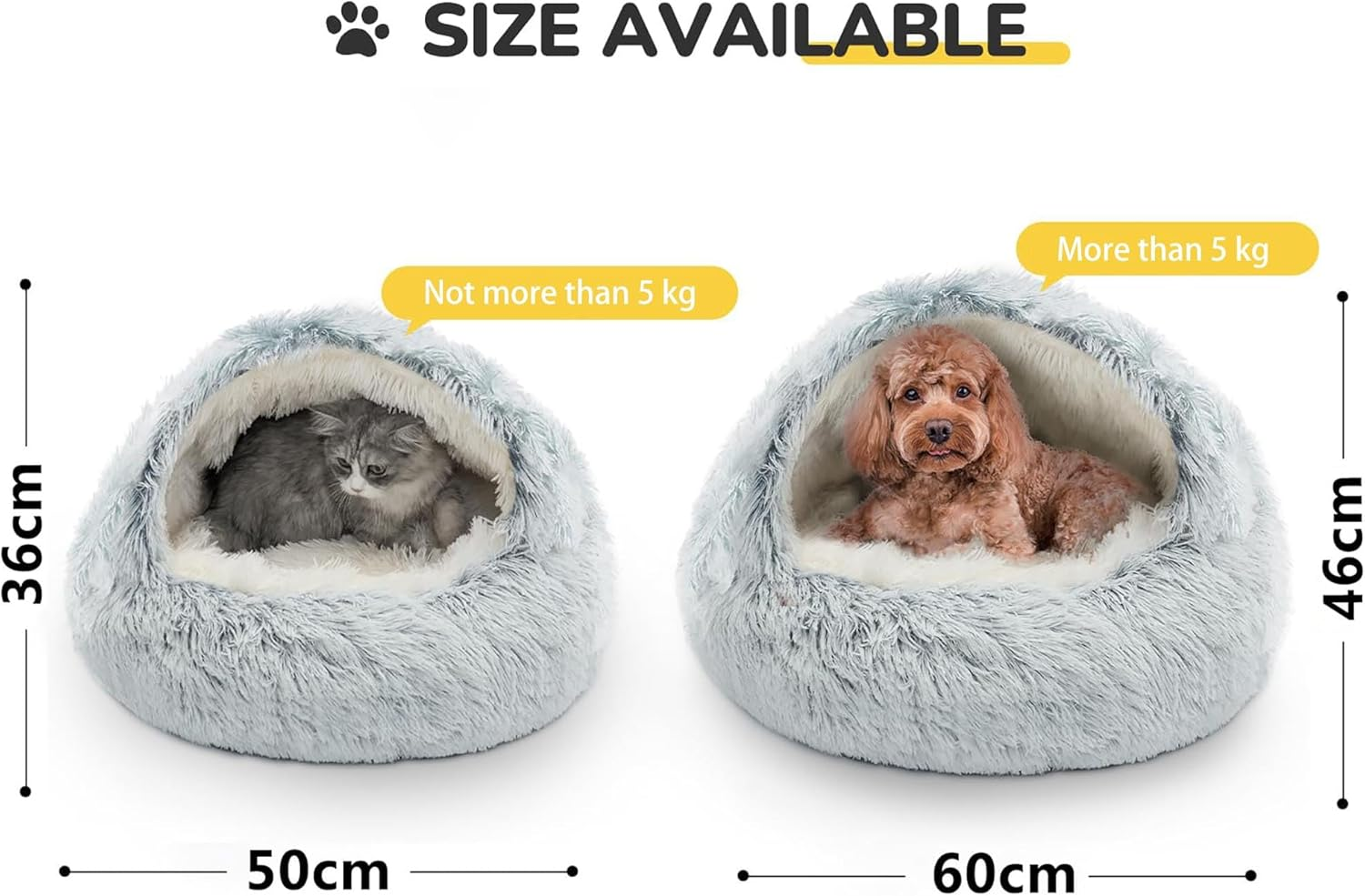 Warm Cat Cave Beds with Self-Warming Plush Machine Washable Non-Slip Base Breathable for Small Cats&Dogs Indoor (Grey, 60Cm)