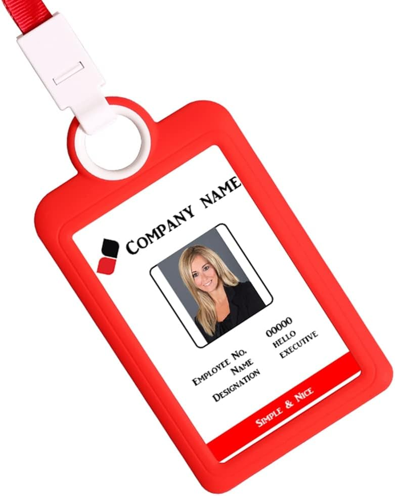 Badge Holder Silicone Horizontal ID Badge Card Holder with Lanyard Neck Strap Heavy Duty ID Card Business Card Offices Supplies Vertical &hellip; image number 1