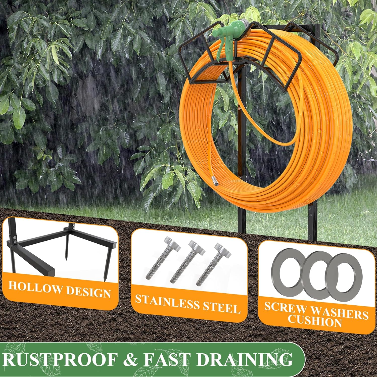 Qatsrin Super Stable Garden Hose Holder, Detachable Water Hose Holders Hose Storage Hold 120-Feet Hose, Water Hose Holder for Outside, Yard, Lawn, Farm (Black) - Bronze image number 4