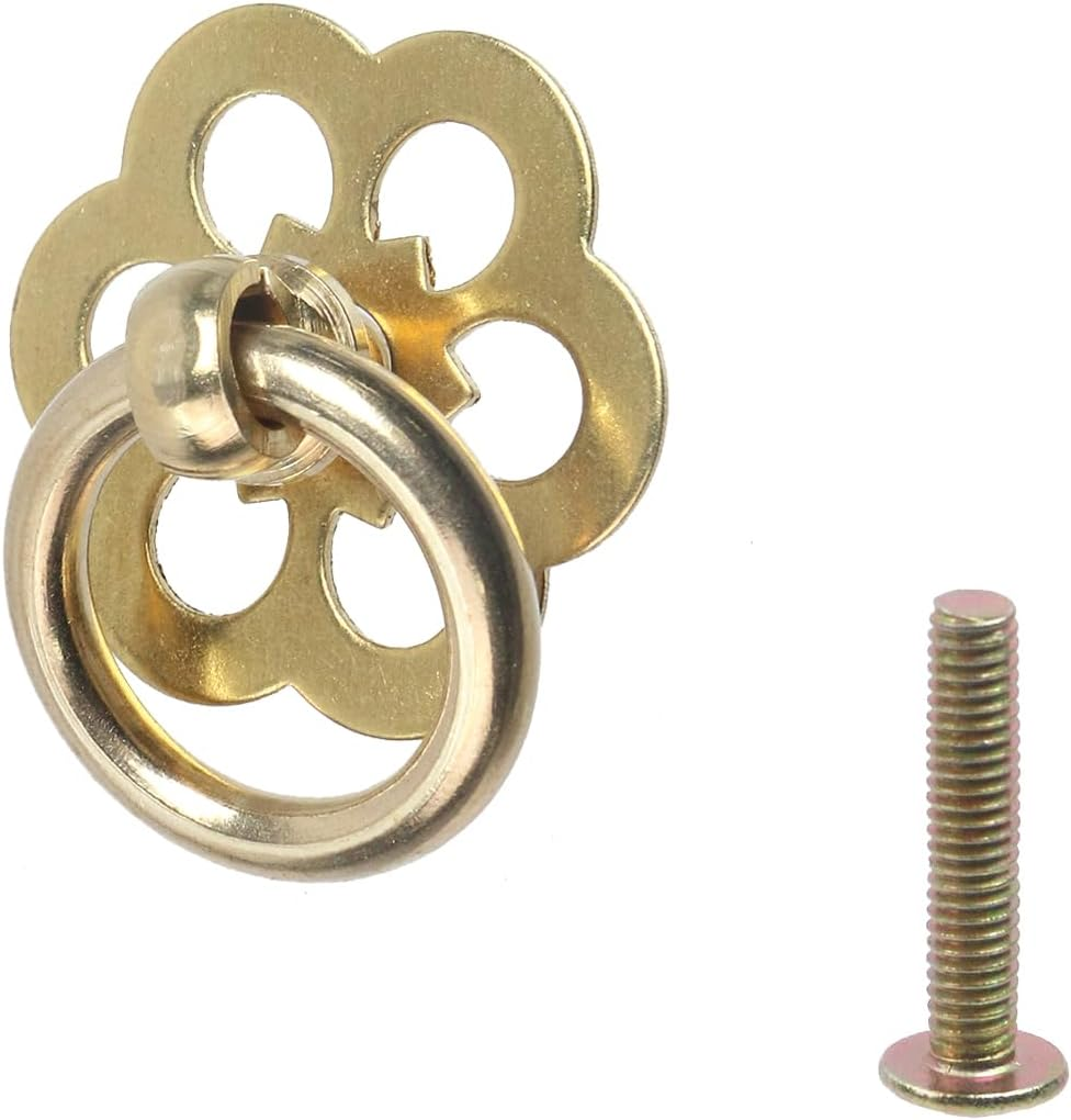 Geesatis 6 Pcs Bass Ring Pulls Cabinet Drawer Pull Handle Rings Brass Pulls Antique Handle Pull for Jewelry Case Box with Mounting Screws, 1.25 X 1 Inch image number 5