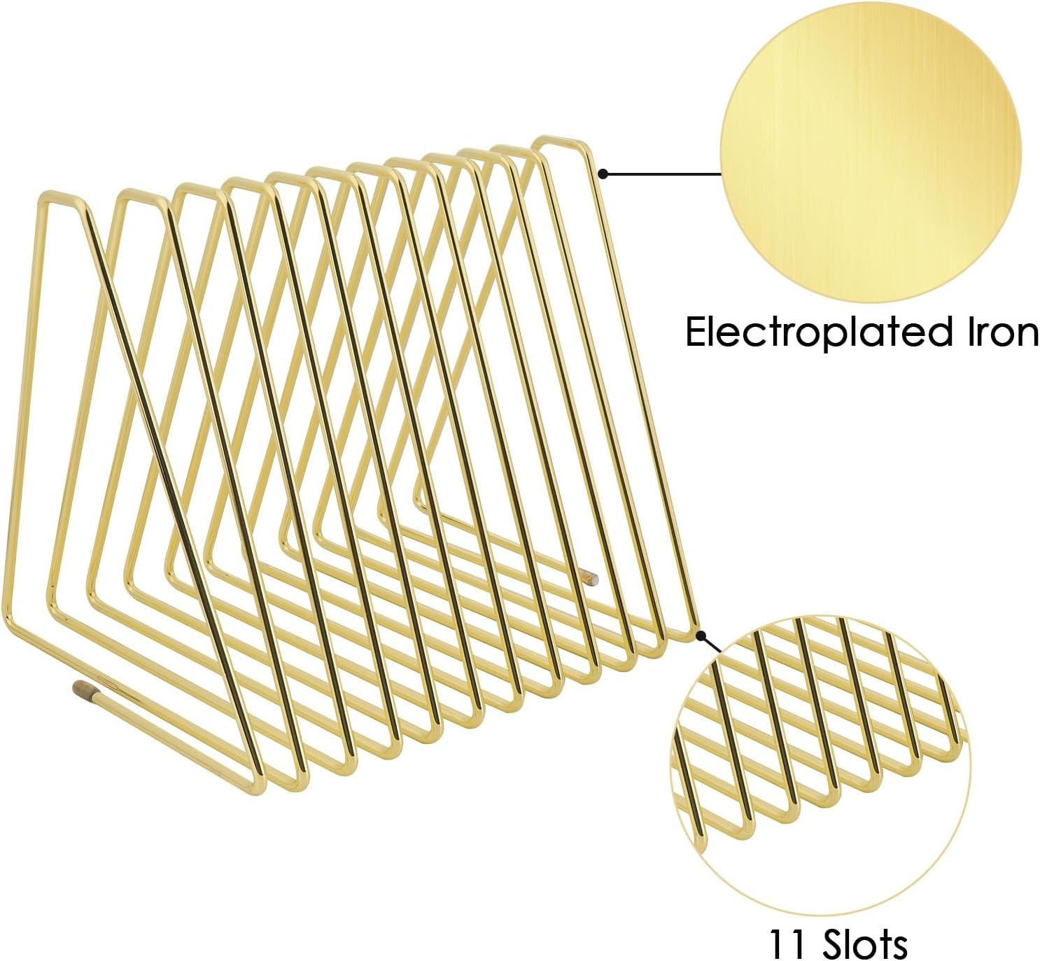Elastic Decorative Bookend for Desk, 11 Slots Elastic File Sorter Organizer, Stretchable Iron Triangle Bookshelf Holder for Home, Office (Gold) image number 1