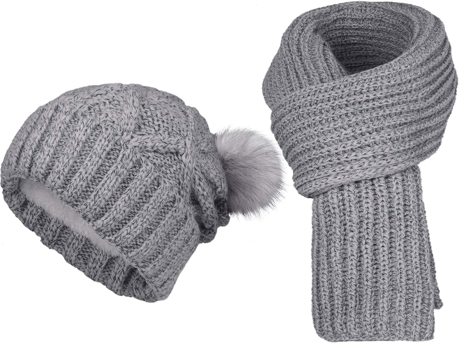 Chalier 2 Pieces Winter Beanie Hat Scarf Set Warm Thick Knit Hat Beanie Skull Caps Scarfs for Women Men Gifts