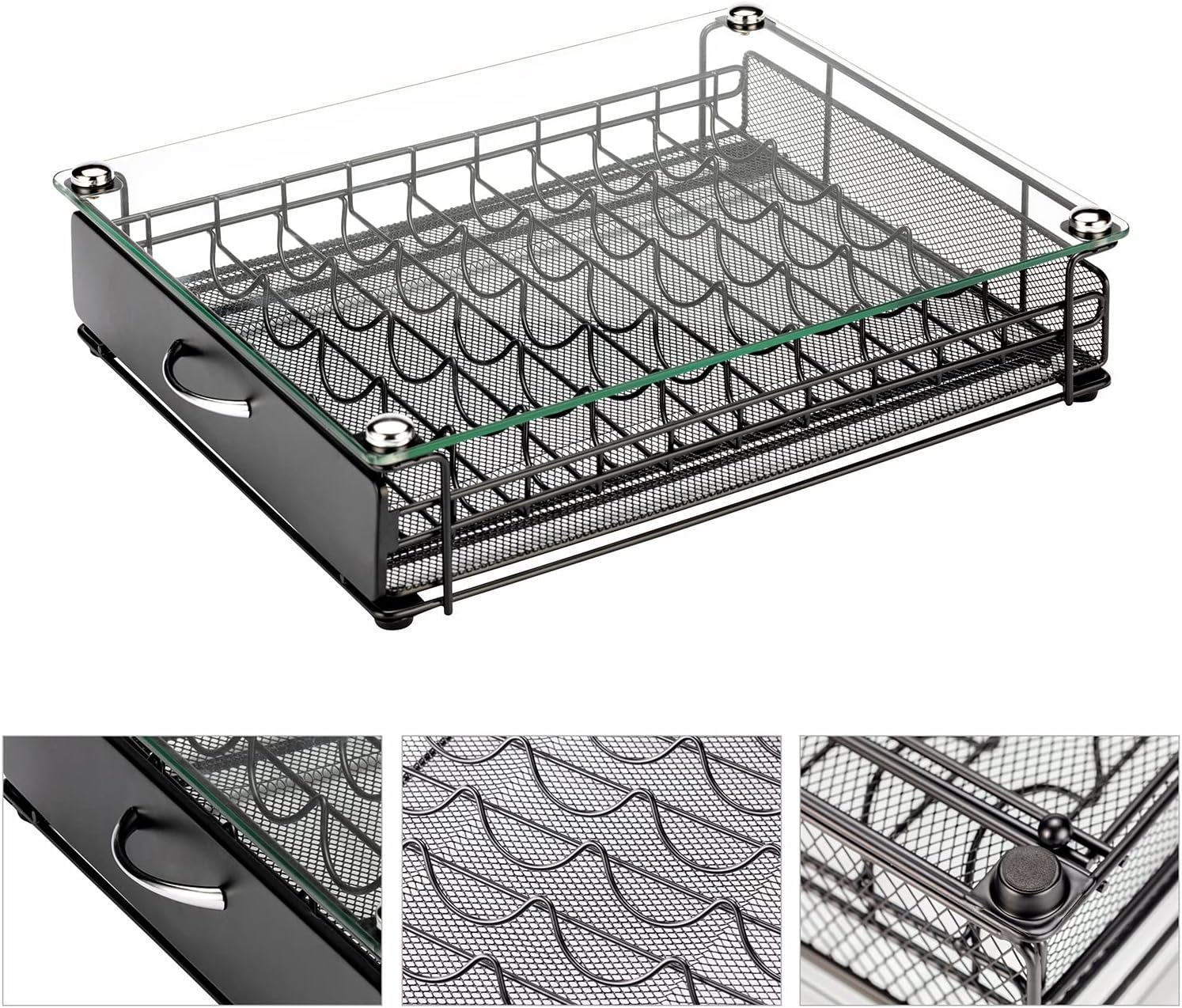 Rice Rat Coffee Vertuo Capsule Holder Drawer for Nespresso with Glass for Cabinet Vertuoline Pod Storage Rack for Counter (Class-50 Pods（With Handle）) image number 5