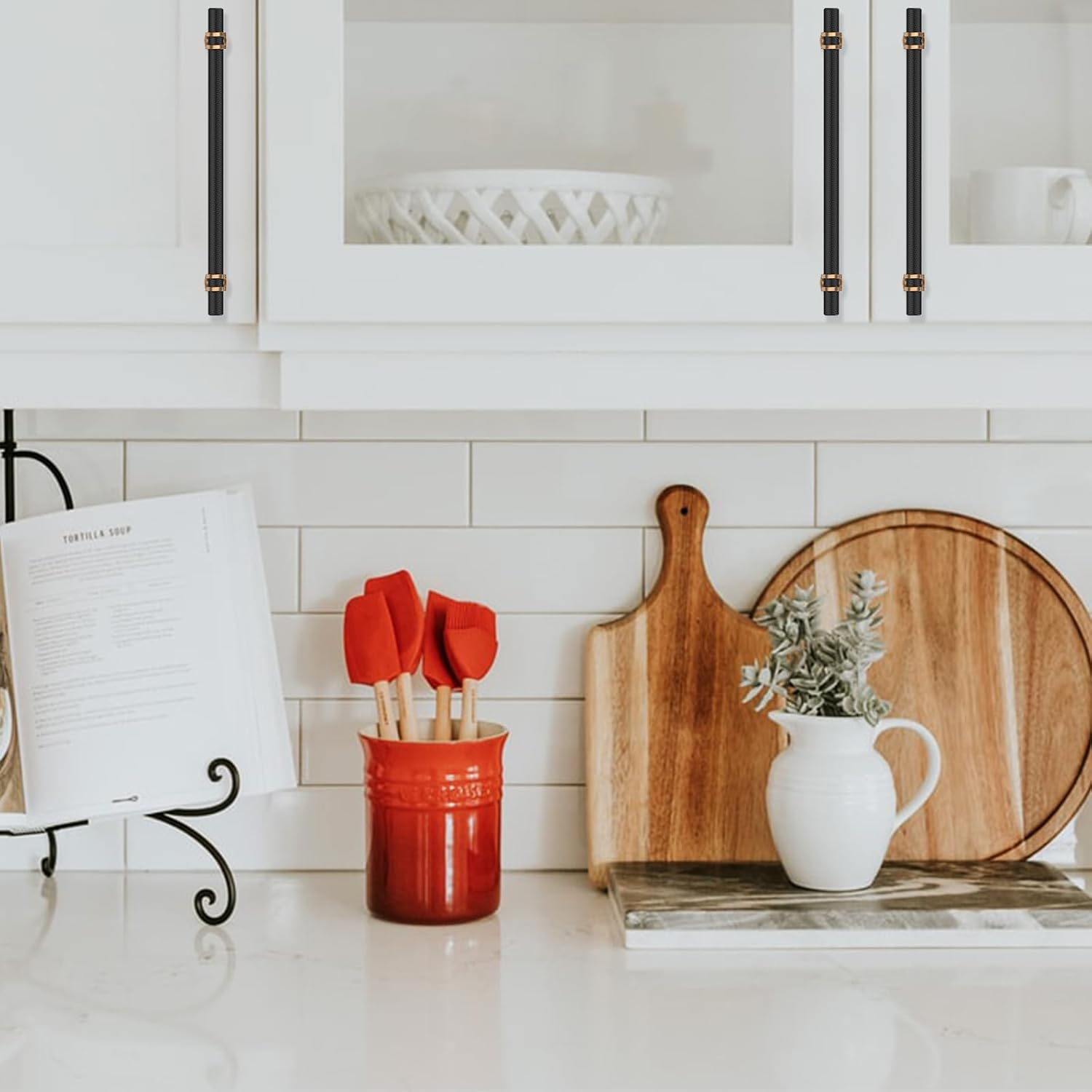 Asidrama 6 Pack 10 Inch(254Mm) Knurled Matte Black and Champagne Bronze Kitchen Cabinet Handles, Cabinet Pulls Kitchen Cabinet Hardware Cupboard Handles Drawer Pulls image number 3