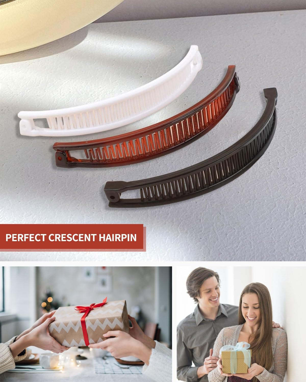 MYGLOAR 6 Pack Banana Hair Clips, Banana Hair Clips Retro Large Banana Hair Clips Hair Clips for Women, Banana Clip Hair Accessories for Women and Girls (Black, White, Brown) image number 4