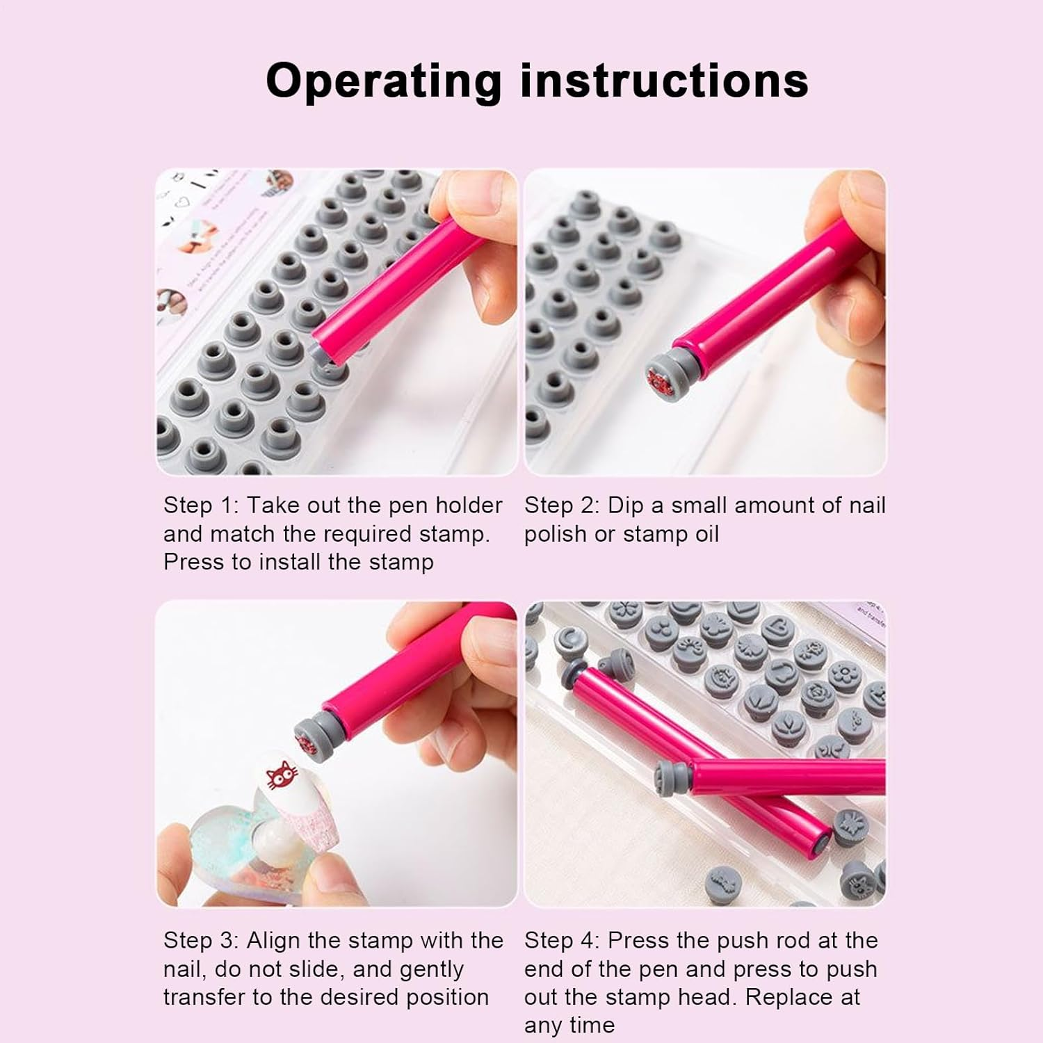 Nail Polish Stamper | Stamp Pen Head - 8 Models Silicone Transfer Head Refillable Manicure Accessories for Women Girls Daily Outdoor Travel Home Salon Beginner Festive Family image number 6