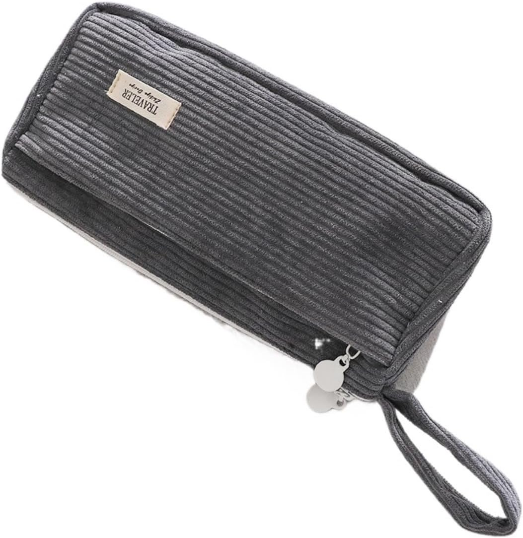 DDPOND Corduroy Makeup Bag Coquette Preppy Cosmetic Bag Case Small Make up Pouch Y2K Preppy Travel Toiletry Organizer (Dark Green)