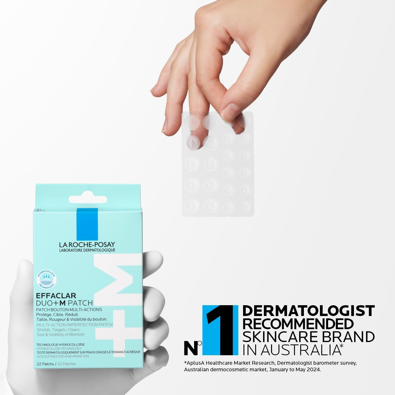 La Roche-Posay Effaclar DUO +M Multi-Target Blemish Spot Pimple Patches 22-Piece Set (Includes 12 Small + 10 Medium Size), Suits Acne-Prone Skin Visibly Reduce Size & Redness, Multiaction Imperfection Patch Shields + Targets + Clears image number 3