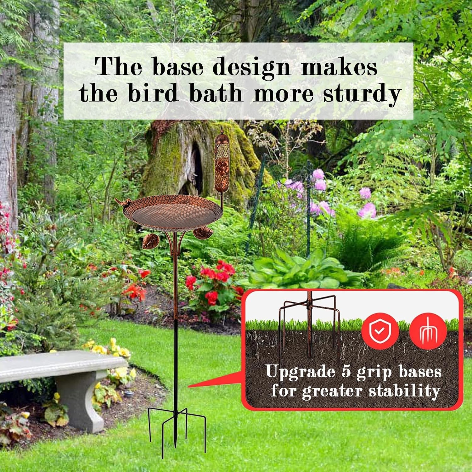 Bird Bath,Pedestal Bird Baths with Bird Feeder,Combining Bathing and Feeding,Easy to Clean and Simple to Install,Metal Birdbath for Outdoors Garden Patio Yard Lawn Decor image number 5