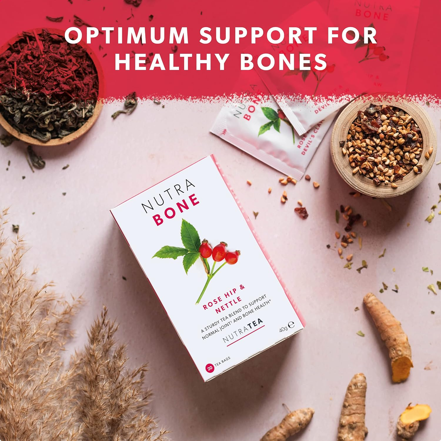 NUTRABONE - Bone Health Tea | Bone Strength Tea - Helps Maintain Bone Density & Joint Care - Includes Ginkgo Biloba, Rosehip & Devil'S Claw - 20 Enveloped Tea Bags - by Nutra Tea - Herbal Tea image number 6