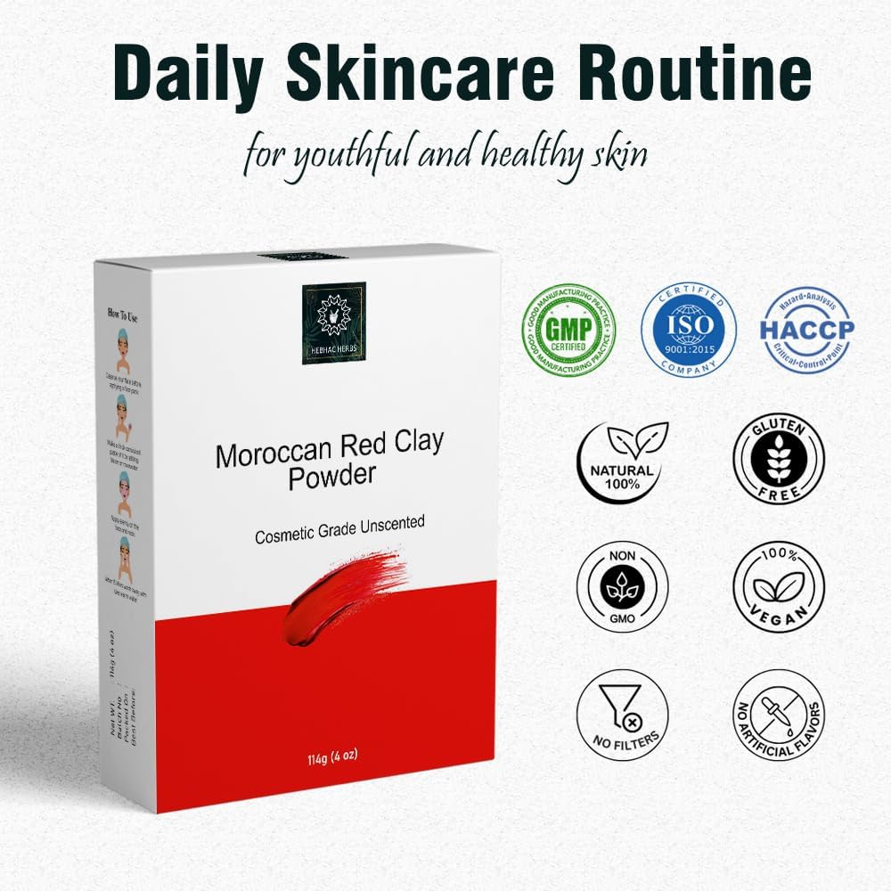 Moroccan Red Clay Mask Powder - Moroccan Lava Clay for Face Masks Powder, Body Wrap, Hair Mask, Soap Making, Spa Treatment - Facial & Body Clay for Men & Women image number 6