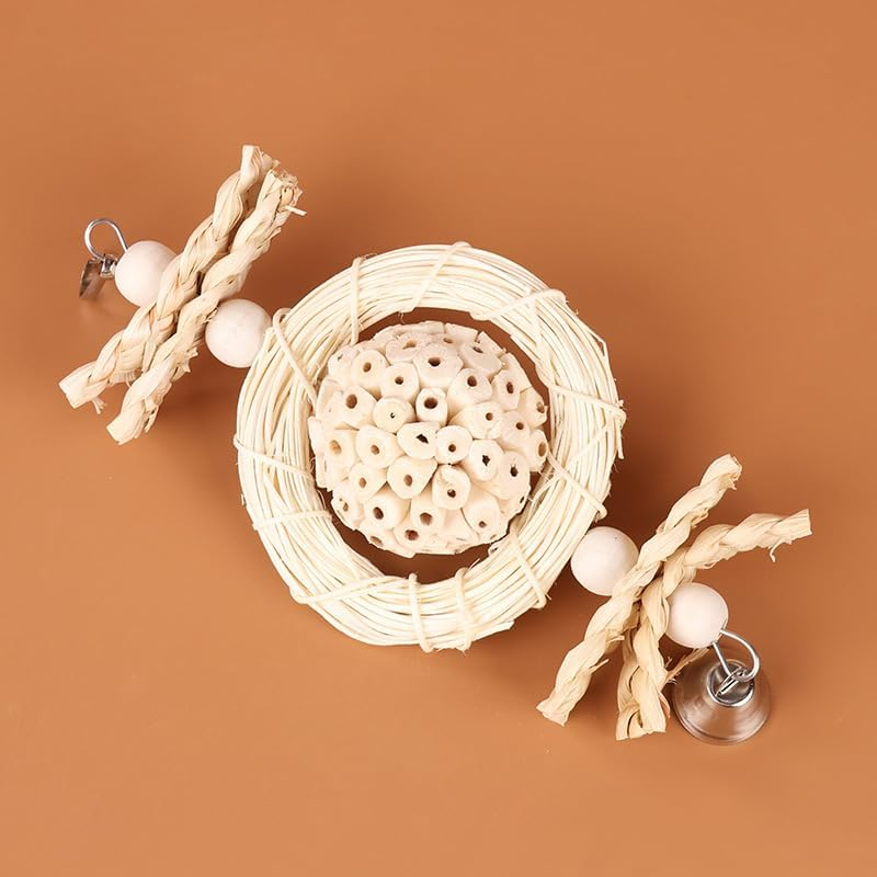 Hanging Chewing and Foraging Cage Foraging with Bell, 1Pc Bird Chewing and Foraging Toy, Parrot Cage Foraging Hanging Toy, Bird Shredding Foraging Chew Hanging Toy image number 4