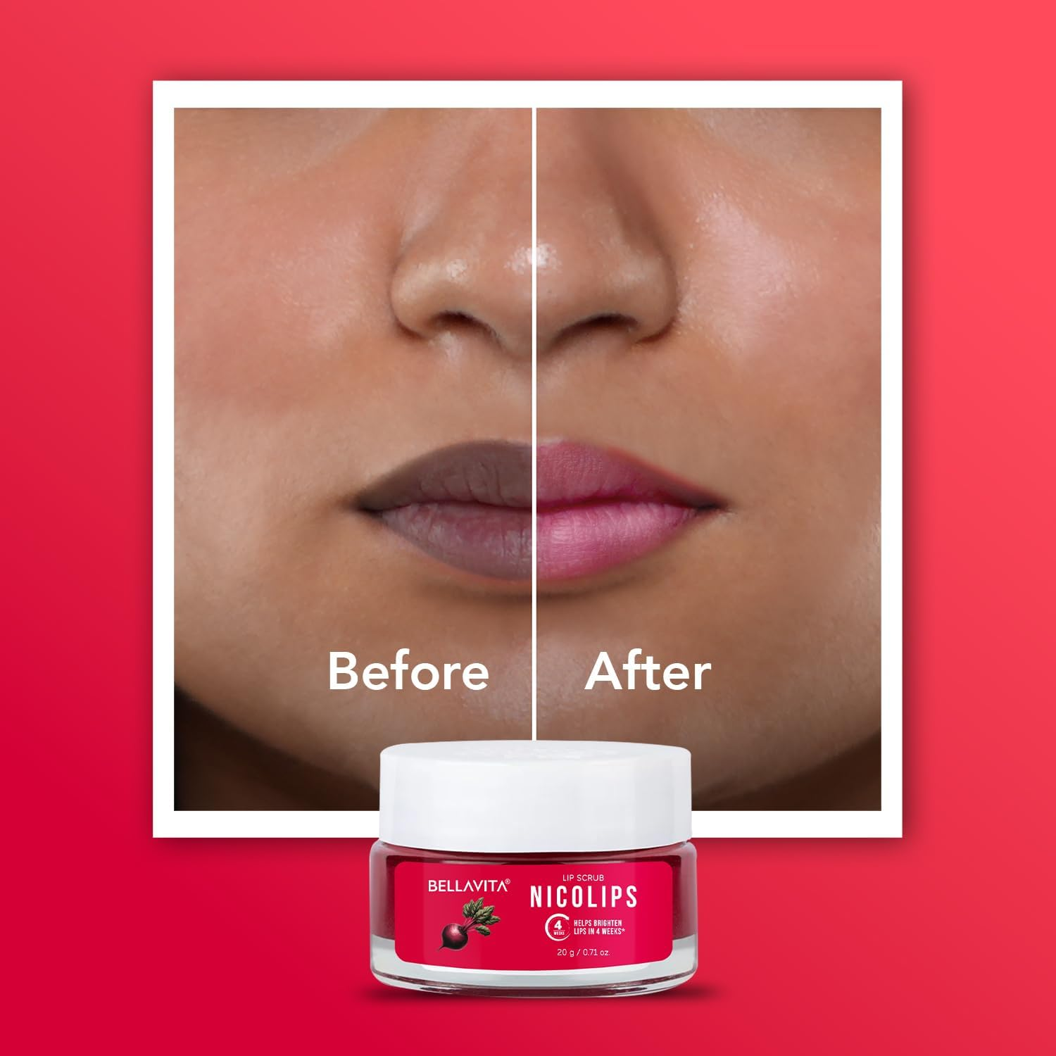 Bellavita Luxury Nicolips Lip Scrub Balm (20G) | Brightening for Dark Lips | Removes Lipstick Stains & Dryness | Shea Moisture Care for Chapped Lips, Lip Tint, Lip Stain | Lip Balm for Men & Women image number 4