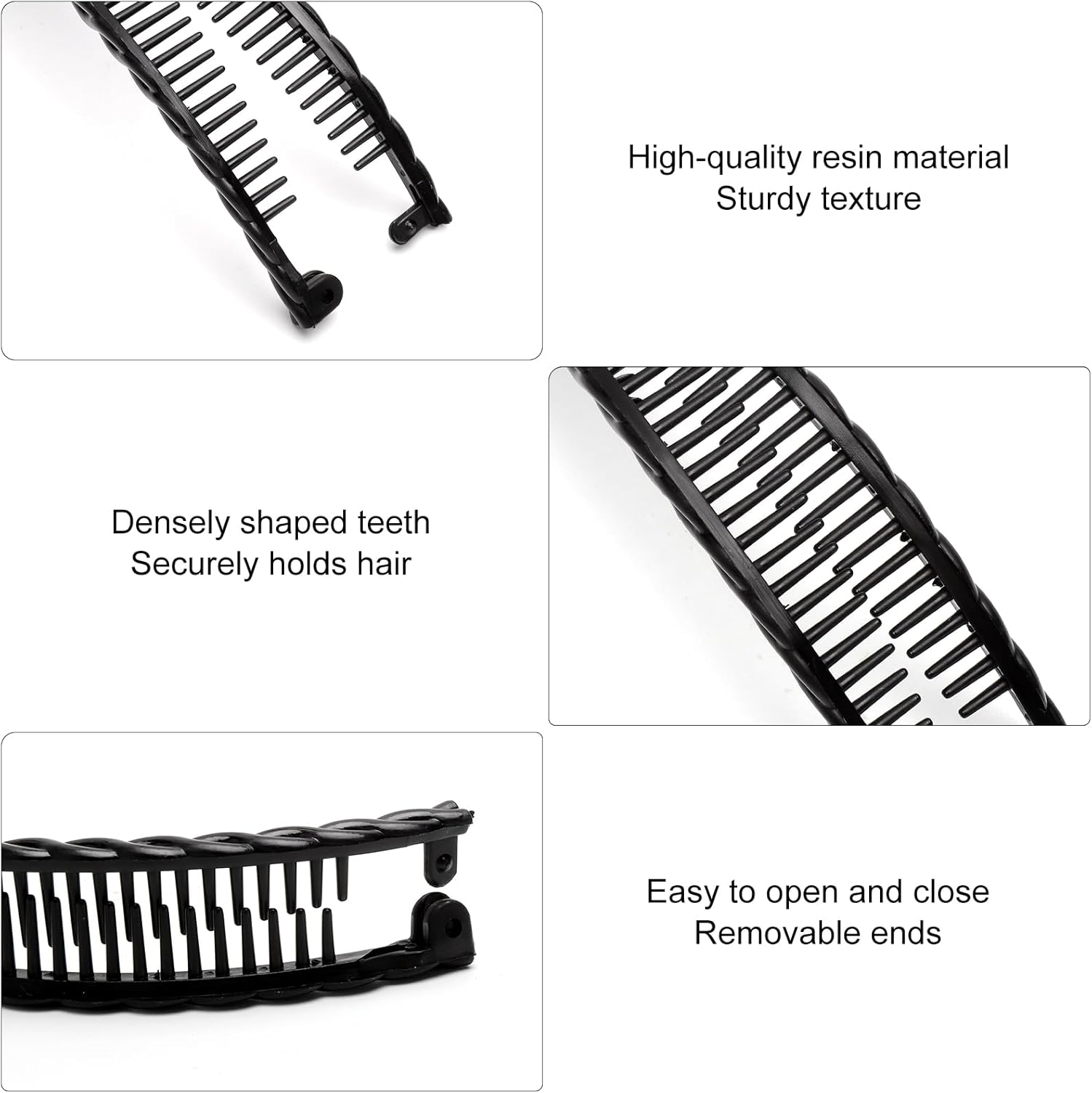 VOSSOT Pack of 4 Banana Clip Thick Hair, Hair Clips, Hair Clips, Banana Hair Clips, Claw Clip, Banana Hair Clips, Women'S Brown & Black & White & Transparent image number 3