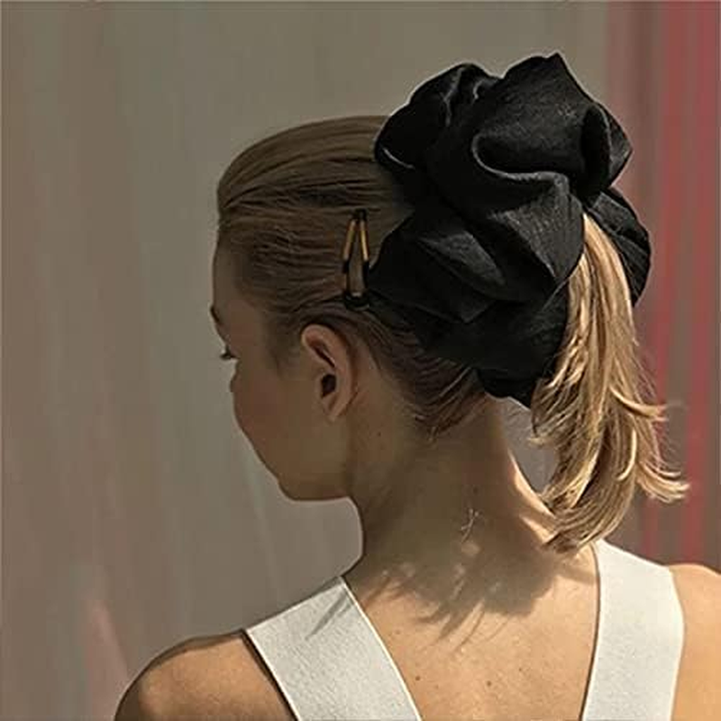Pack of 4 Massive Silk Scrunchies, Oversized Scrunchies for Thick Hair, Satin Scrunchies, Hair Bobbles for Women (Black/Beige/Khaki/Turmeric) image number 3