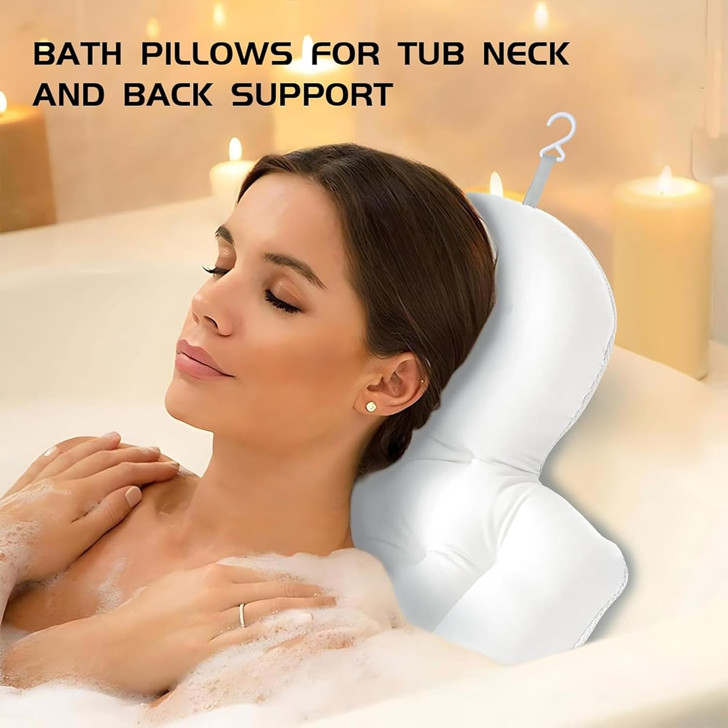 Bath Pillows for Bathtub Full Body, Ultra-Thick Tub Cushion for Butt, Luxury Bathroom Accessories Spa Pillow with 168 Suction Cups for Head and Neck Support with Laundry Bag White image number 5
