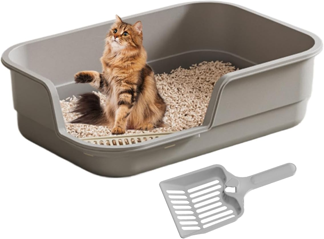 Cat Litter Box Large Easy to Clean with Shovel, Large Cat Litter Tray with Litter Protection for Seniors Pets and Kittens for Indoor Home Office Dorm Apartment Hotel Farmhouse Living Room