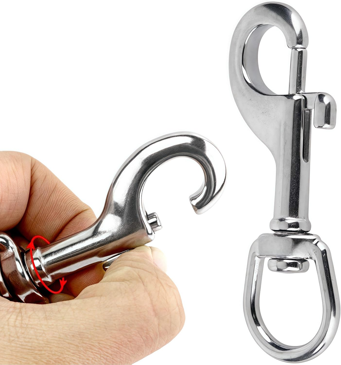 2 Pcs Marine Grade Scuba Diving Clip,Heavy Duty Stainless Steel 316 Swivel Eye Bolt Snap Hook,80 Mm Single Ended Snap Clips for Scuba Diving,Pet Leash,Keychain,Tarp Covers,Clothesline image number 1