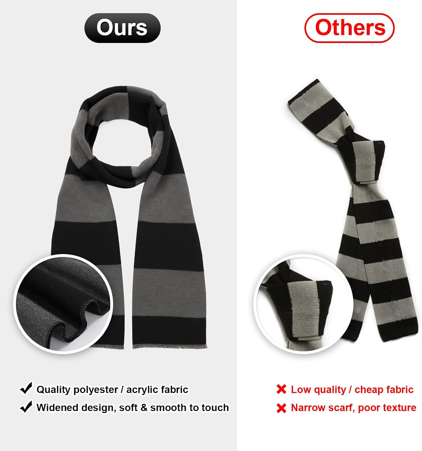 CFKEMZY 5 Pcs Halloween Costume Accessories Set for Adults - Extra Thick & Long Black Gray Striped Scarf, Fake Nose, Longer Latex Bald Cap Wig image number 4