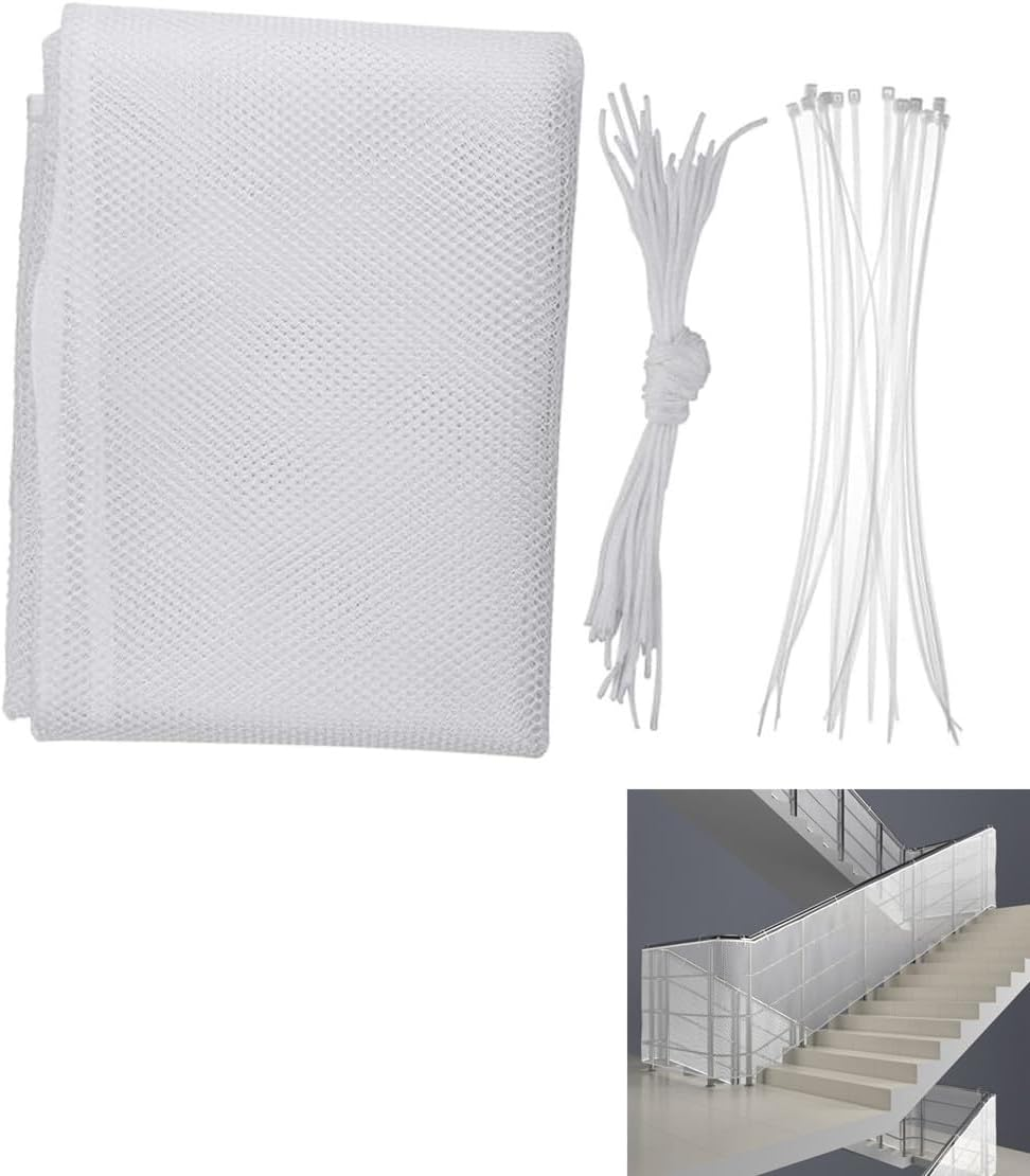 Stair Protection Net Balcony Net for Pets Stair Net for Pets Railing Safety Net for Proofing Proof Balcony Net Cat Netting,For Stairs/Railings, Indoor Outdoor Use, White image number 3