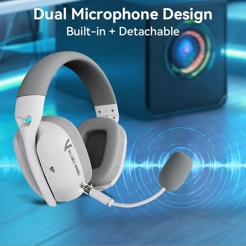 Mambasnake&times;Attack Shark L80PRO Gaming Headset, Lightweight Over-Ear Gaming Headphones,Wired/Bt/2.4G Wireless,Dual Microphone Stereo Surround Sound Low Latency for Pc/Smartphone/Laptop/Tablet-White image number 4