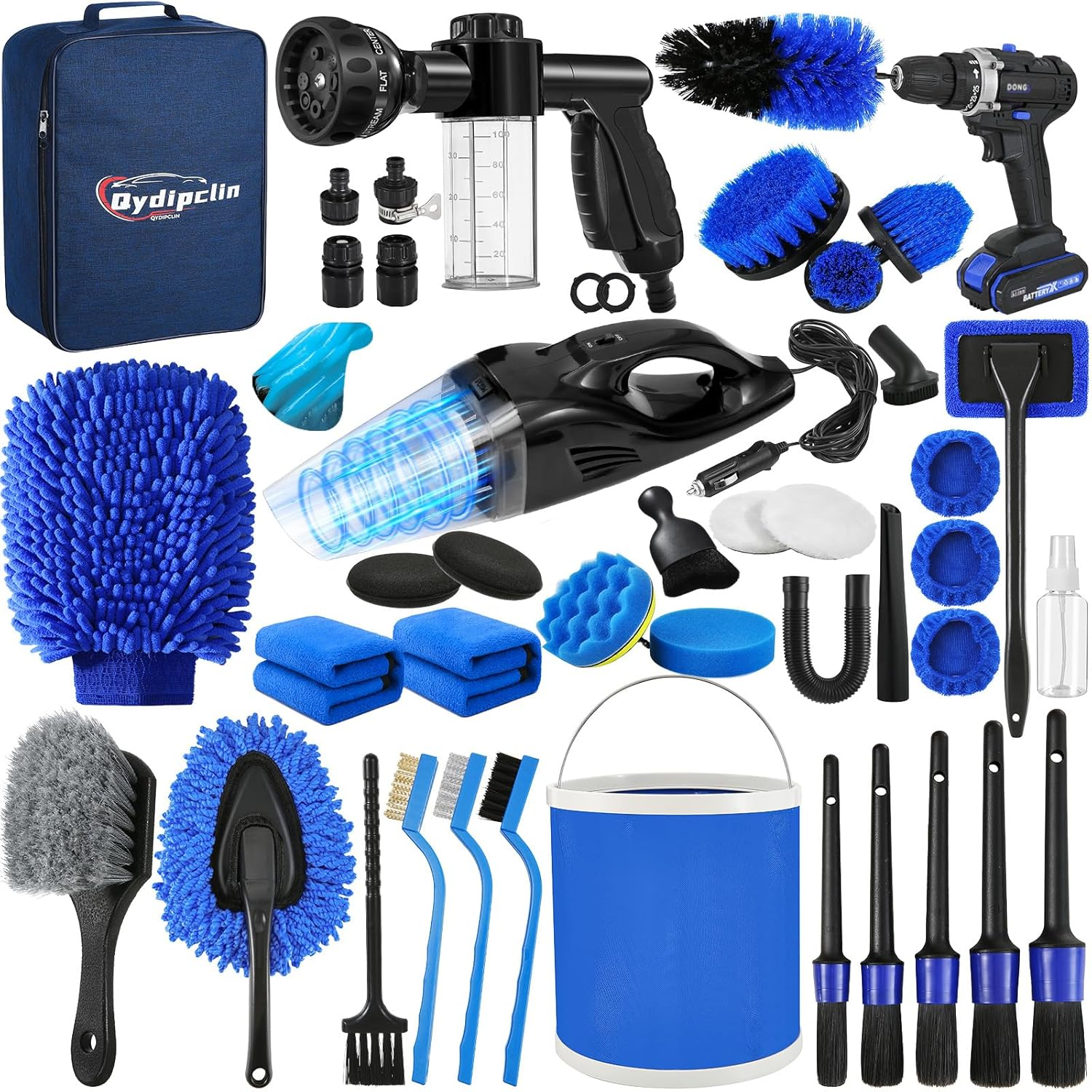 Qydipclin 45Pcs Car Detailing Kit, Car Detailing Brush Set, Car Wash Cleaning Kit, Car Detailing Brushes, Professional Car Care Kit for Interior Exterior Wheels, Blue image number 3