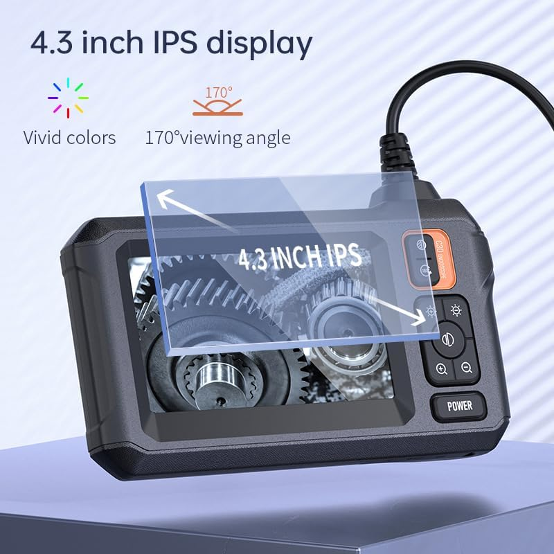 Endoscope Camera 4.3" HD IPS Dual-Lens with 8 LED Lights, IP67 Waterproof Inspection Camera, 5M Semi-Rigid Cable Borescope, Plug & Play for Automotive/Plumbing/Mechanical/Pipe Inspection image number 4