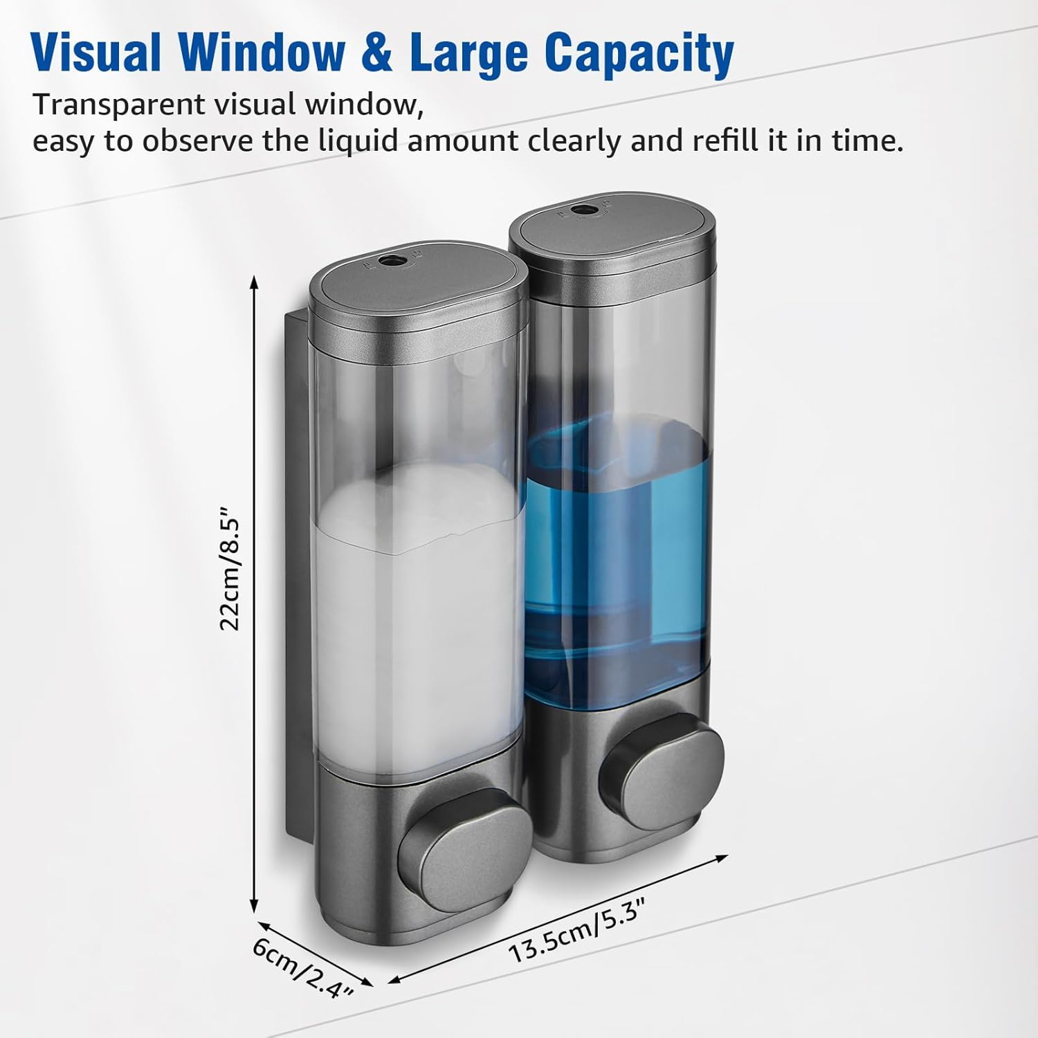 Shampoo and Conditioner Dispenser 2 Chamber No Drill, Shower Soap Pump Dispenser Wall Mounted, Body Wash Dispenser for Shower, Shower Gel Dispenser Shampoo Holder for Bathroom Accessories, Gungrey - Gungrey 2 Chamber image number 6