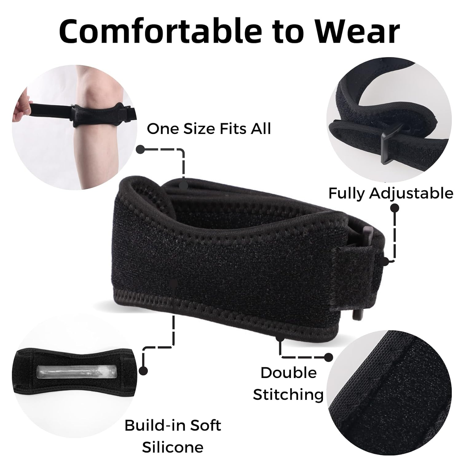 Patella Tendon Knee Strap 2 Pack, Knee Pain Relief Support Brace, JOMWEN Adjustable Brace for Jumpers Knee, Working Out, Weightlifting, Squats, Running, Tennis Basketball, Hiking image number 2