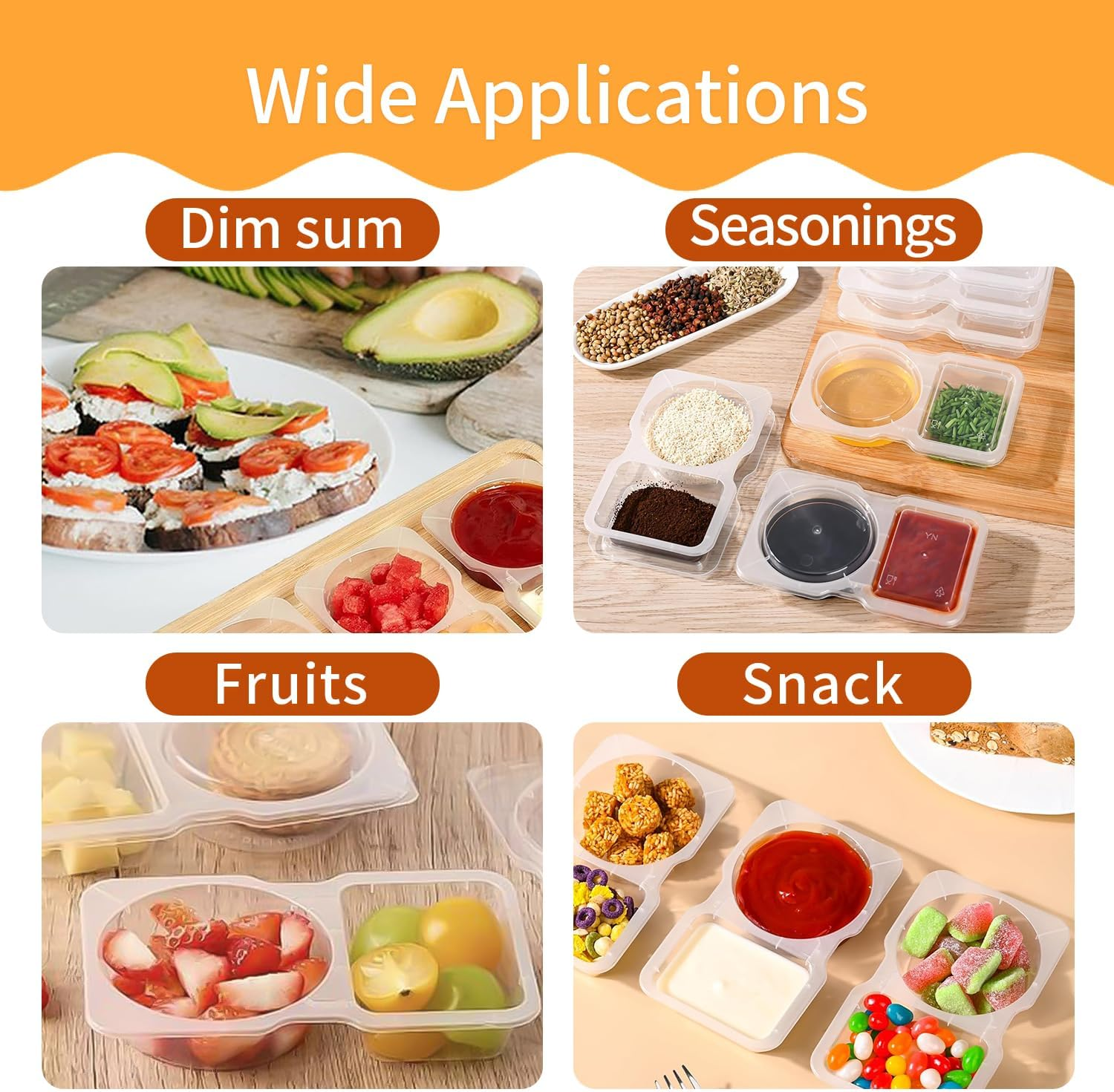 40PCS Reusable Snack Pack, Double Snack Containers with 2 Compartments, Food Container Box for Meal Prep, Salad Dressing, Dipping Sauce, Sampling, Travel Snacks image number 6