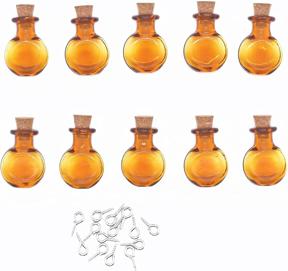 10 Pieces Vibrant Colored Tiny Flat Oval Spell Jars &ndash; Glass Mini Potion Wishing Bottles with Cork Stoppers for Wedding, Party, and DIY Crafts Supplies (Blackish Green)