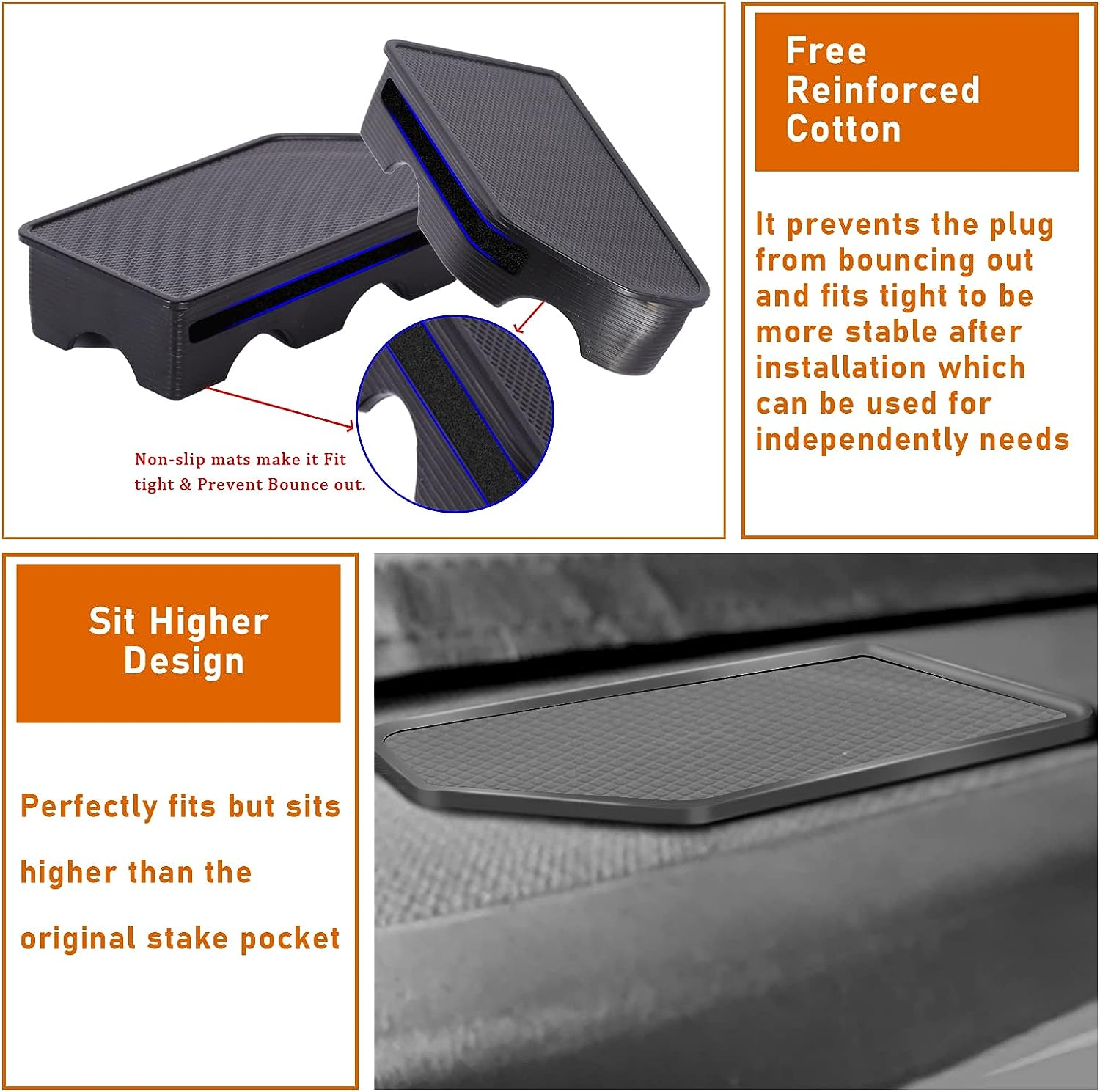 Bed Rail Stake Pocket Covers for GMC Sierra 1500/Chevy Silverado 1500 2019-2022 & Silverado/Sierra 2500/3500 HD 2020 2021 2022 Rear Truck Tonneau Covers Stake Holes Cap Plugs(2 Packs) image number 6