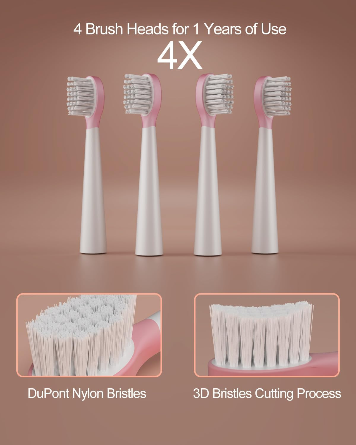 Kids Sonic Electric Toothbrush for Ages 3+, IPX7 Waterproof, 3 Smart Modes with Memory,Includes 4 Replacement Brush Heads, Pink image number 3