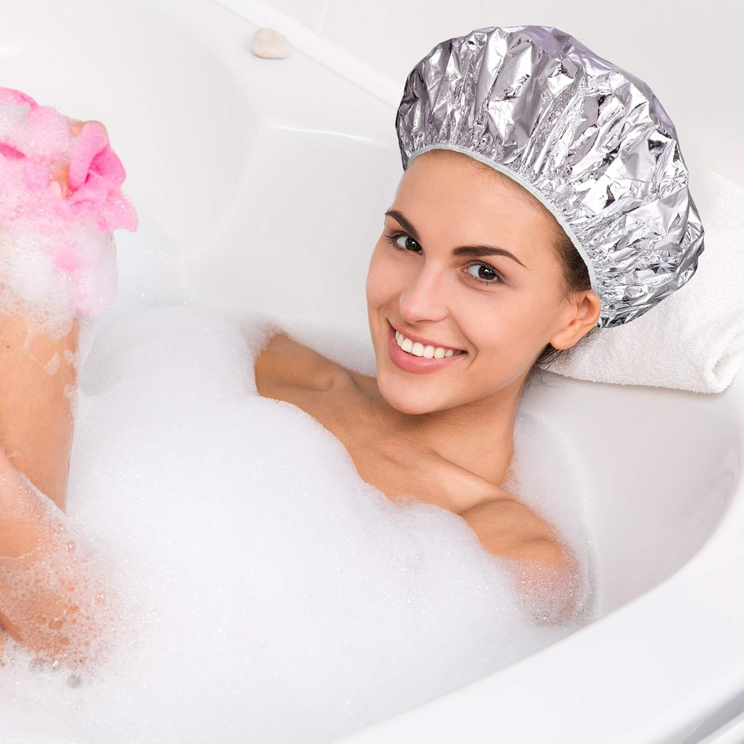 12 Pieces Deep Conditioning Caps Aluminum Foil Reusable Hair Processing Hair Coloring Shower Caps for Home Salon Use(12 Inch,Golden, Silvery) - Silvery image number 7