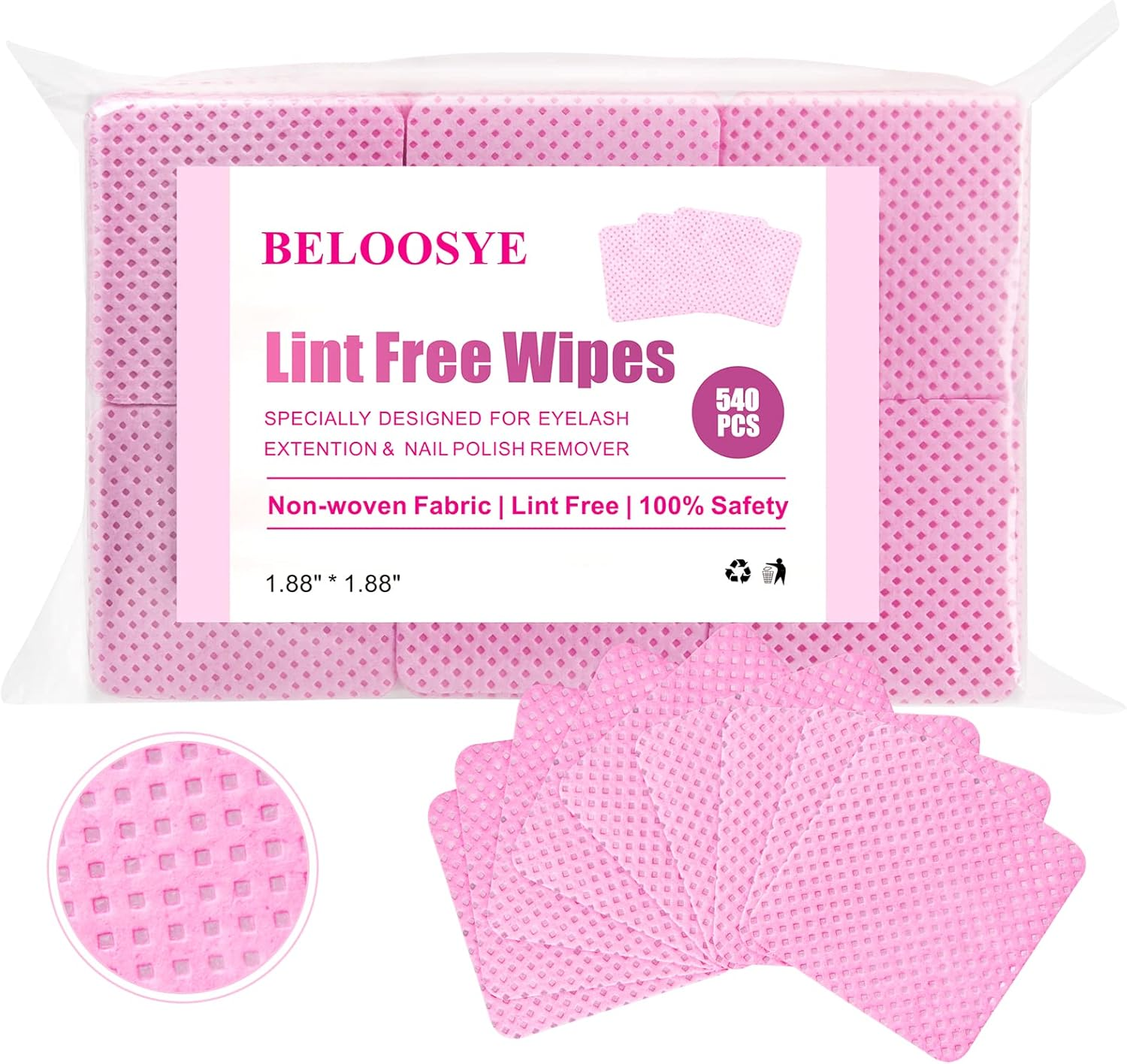 540 PCS Lint Free Nail Wipes, Eyelash Extension Glue Wipes, Super Absorbent Soft Non-Woven Fabric Nail Polish Remover Wipes, Cleaning Pad Cloth for Lash Extension Supplies & Nail Polish Bottle(Pink) image number 6
