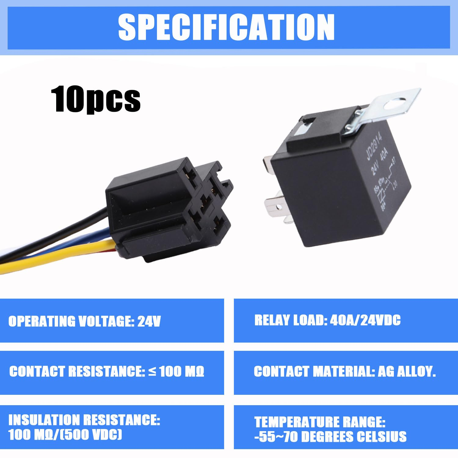 Aikoolwer Automotive Relay Switch Harness Kit 24V 40A SPDT 5 Pin Waterproof Heavy Duty Tinned Copper Wires Bosch Style Car Truck Boat Motorcycle image number 2