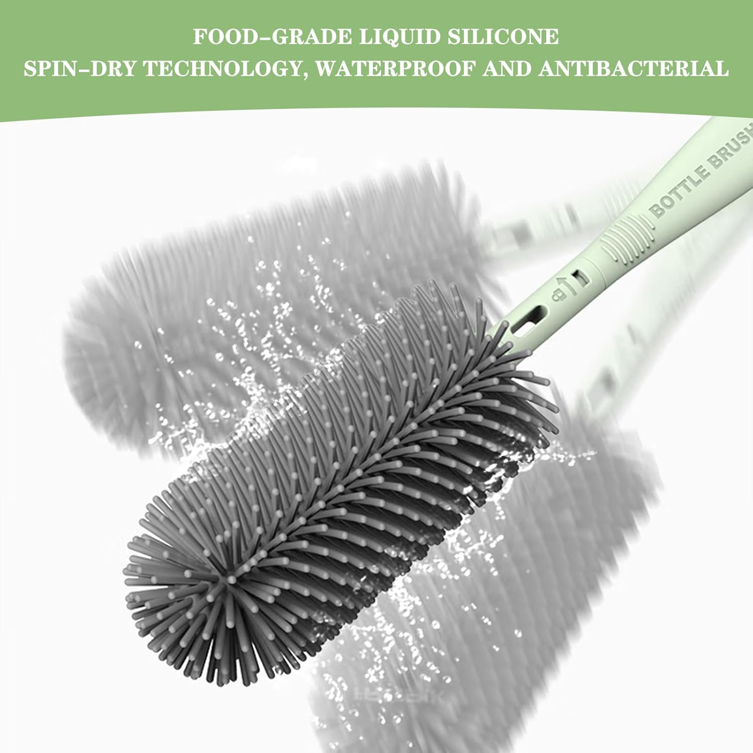 Bottle Brush Set -Baby Travel Essential-6 in 1 Bottle Cleaner Kit with Silicone Bottle Brush,Nipple Cleaner Brush,Straw Brush,Soap Dispenser,Storage Box,Bottle Drying Rack for Home and Travel(Green) image number 6