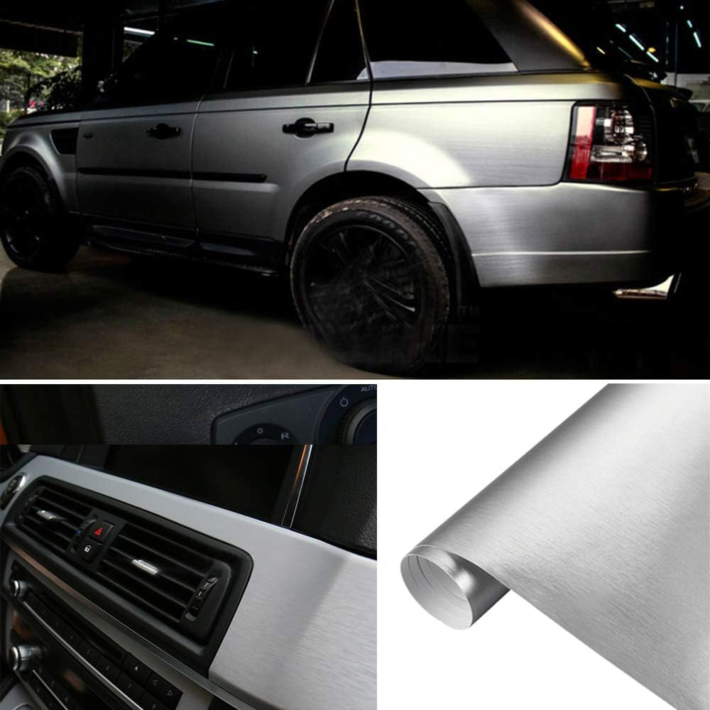 LZLRUN Brushed Metallic Steel Vinyl Wrap Roll with Air Release Technology DIY Styling Adhesive Decal Wrapping Car Accessories (Silver, 1Ft X 5Ft) image number 6