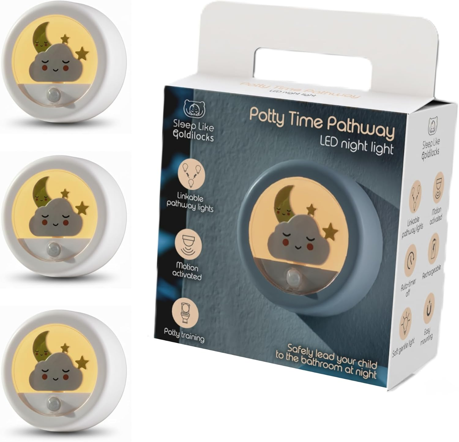 Motion Sensor Night Lights, 3 Pack | the Only Linked Motion Sensor Lights | Create Safe Light Pathways to the Bathroom, Hallway or Stairs. Soft Light, Rechargeable with 8 Week Battery Life. image number 5