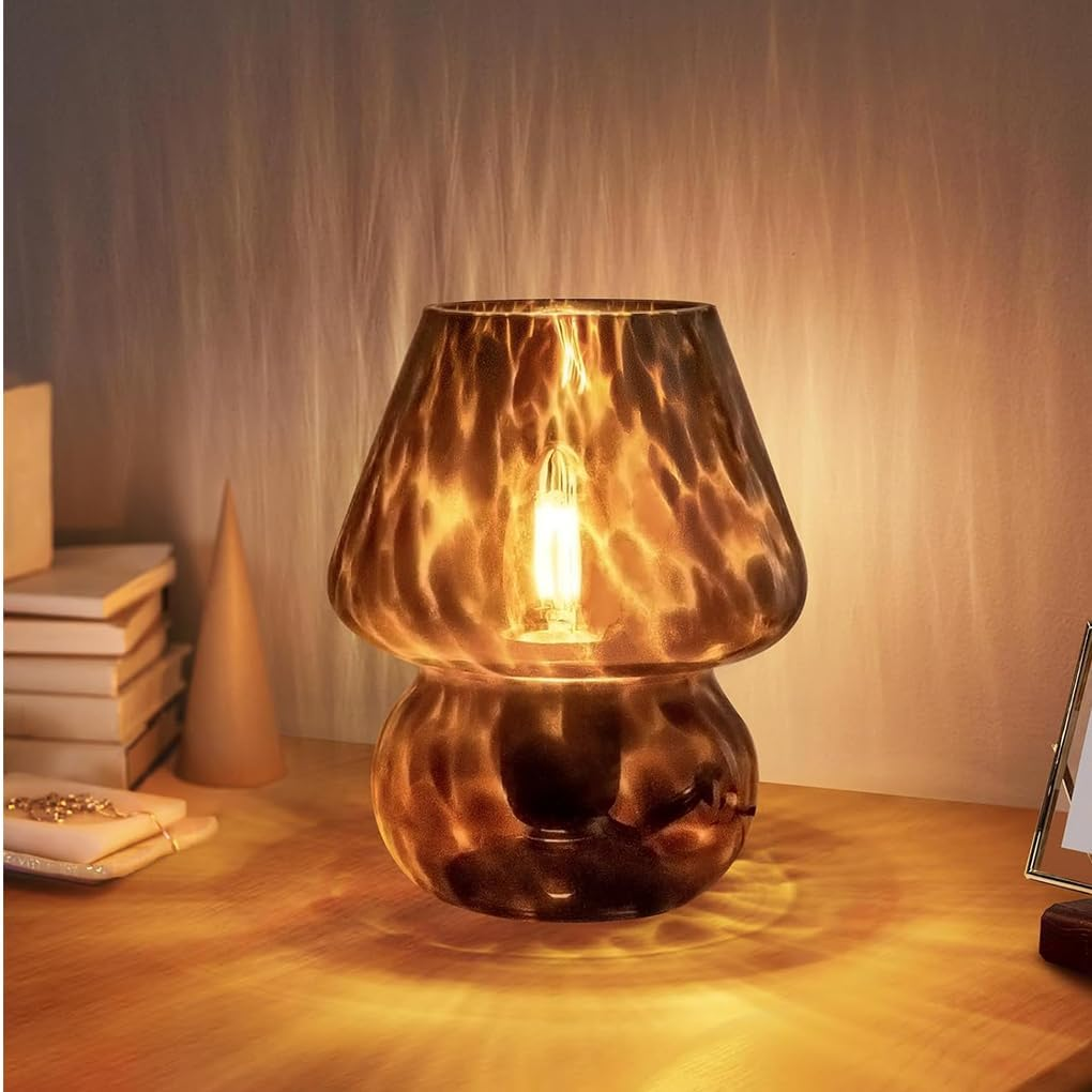 Clora Bedside Table Lamp Set of 2 Glass Mushroom Lamp with 3 Color Temperatures, Small Nightstand Lamp 5W LED Bulb Included Murano Style Cute Home Decor for Living Room Bedroom Office (Amber) image number 6